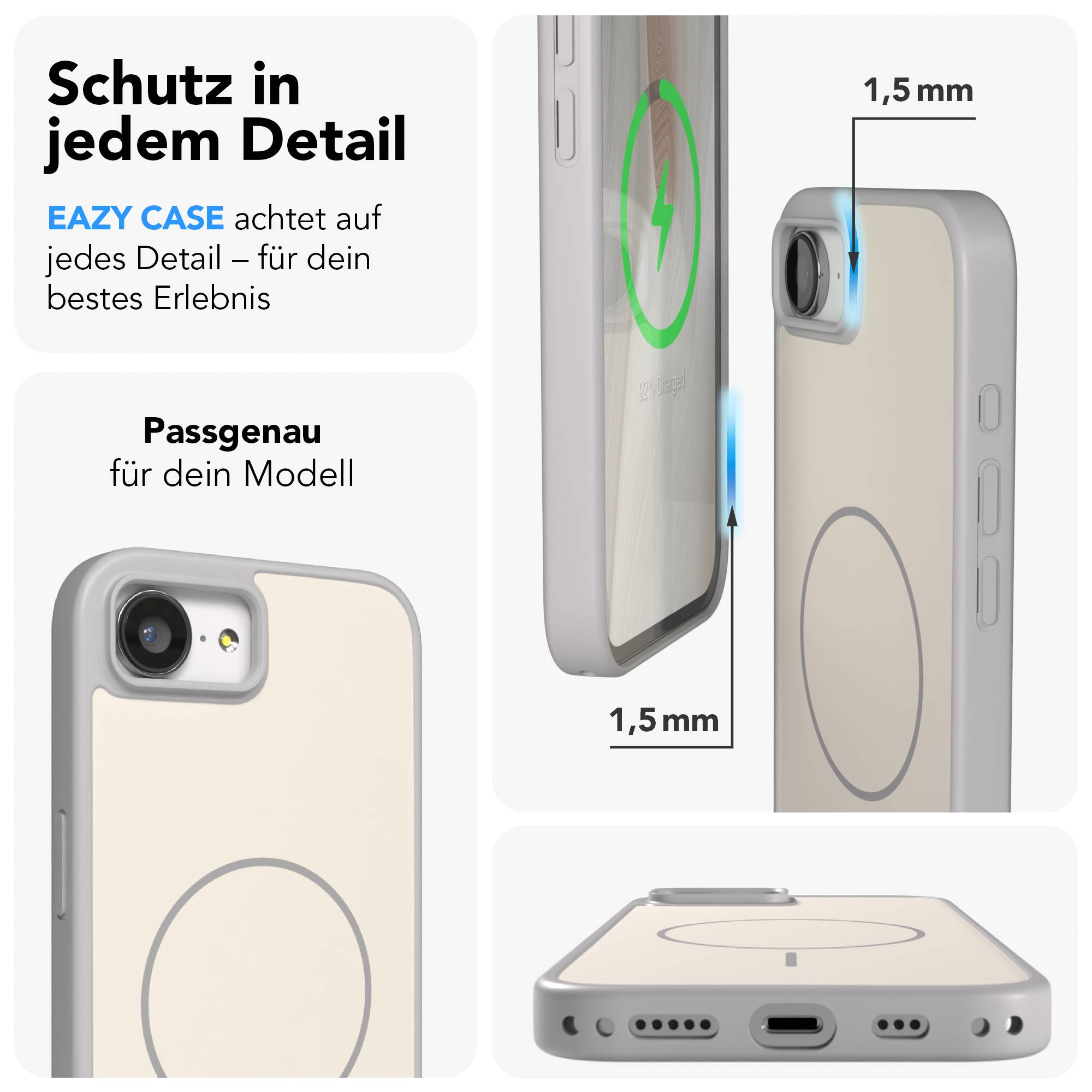 Ein hellgraues Handycase mit beige Rückseite, zeigt 1,5mm Schutz.