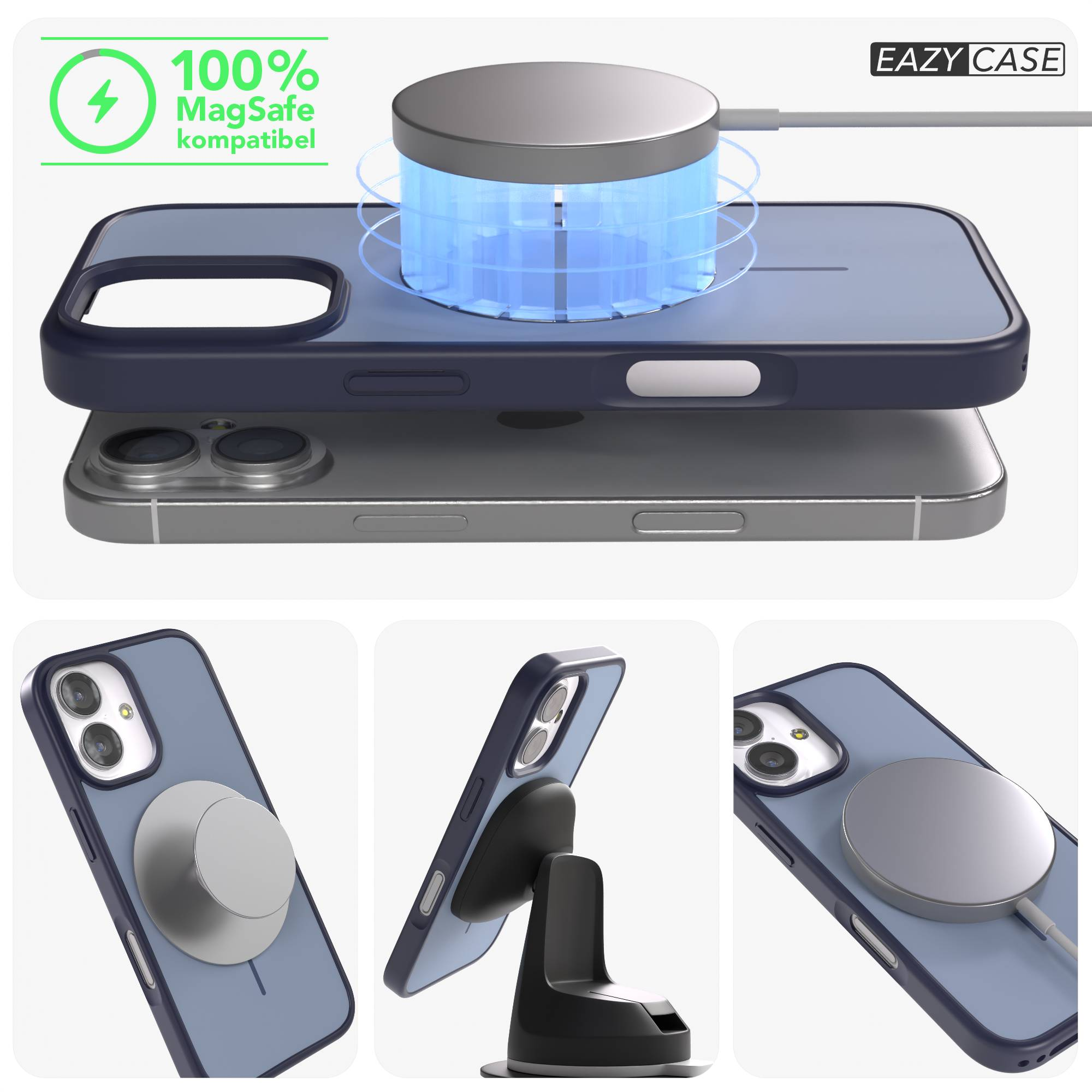 Blauer Handyhülle mit MagSafe-Ladegerät und Ständer. 100% kompatibel.