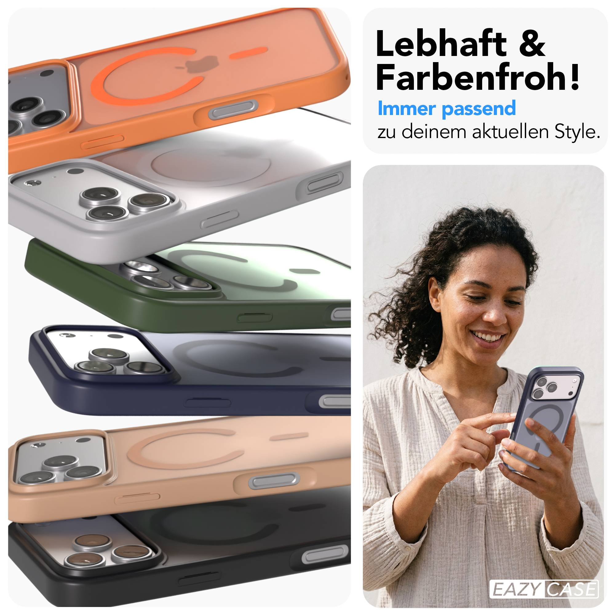 Mehrere Handyhüllen in verschiedenen Farben stapeln sich.