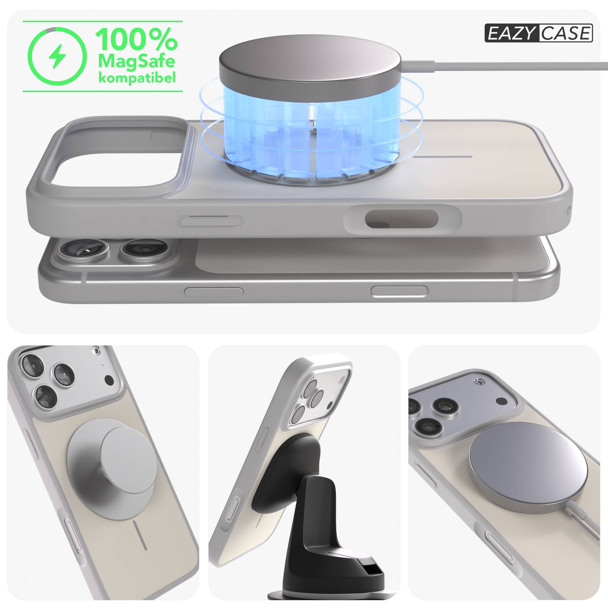 Ein iPhone mit MagSafe-Ladefunktion und Eazy Case Hülle.