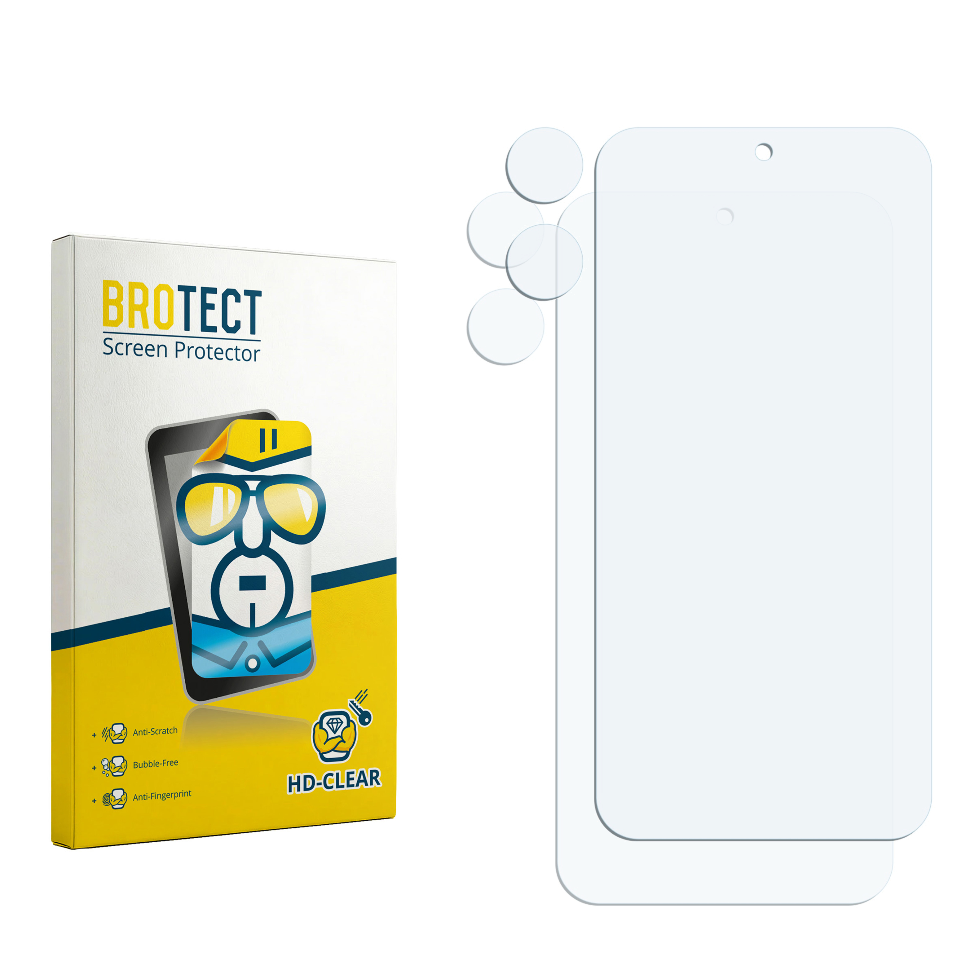 Packung BROTECT Displayschutzfolie und zwei klare Schutzfolien.