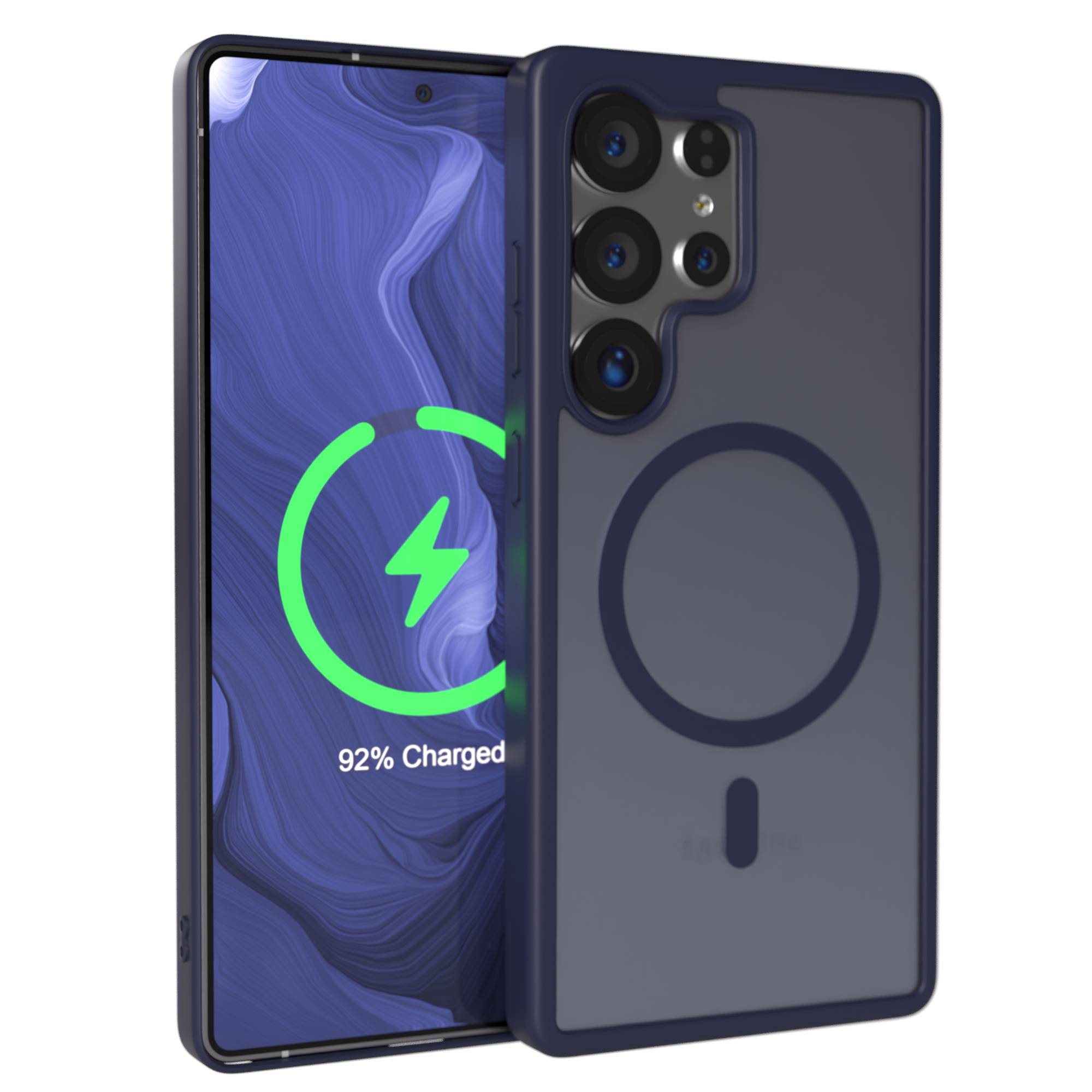 Ein dunkles Smartphone mit einer Ladeanzeige von 92 % und einem Kamerasystem.