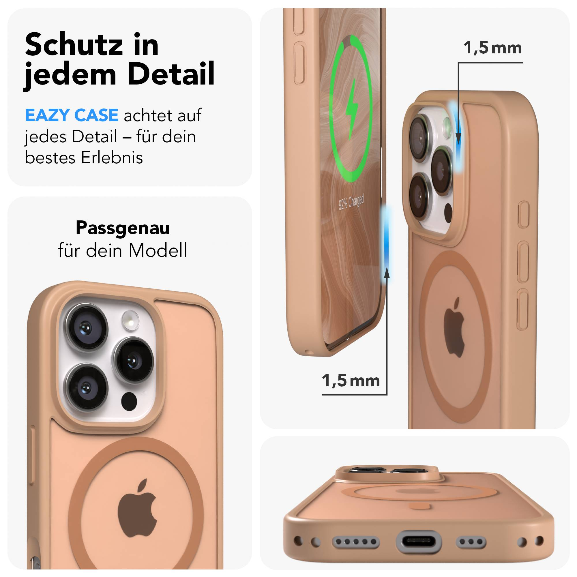 Eine beigefarbene Handyhülle mit Apple-Logo und Kameraausschnitt.