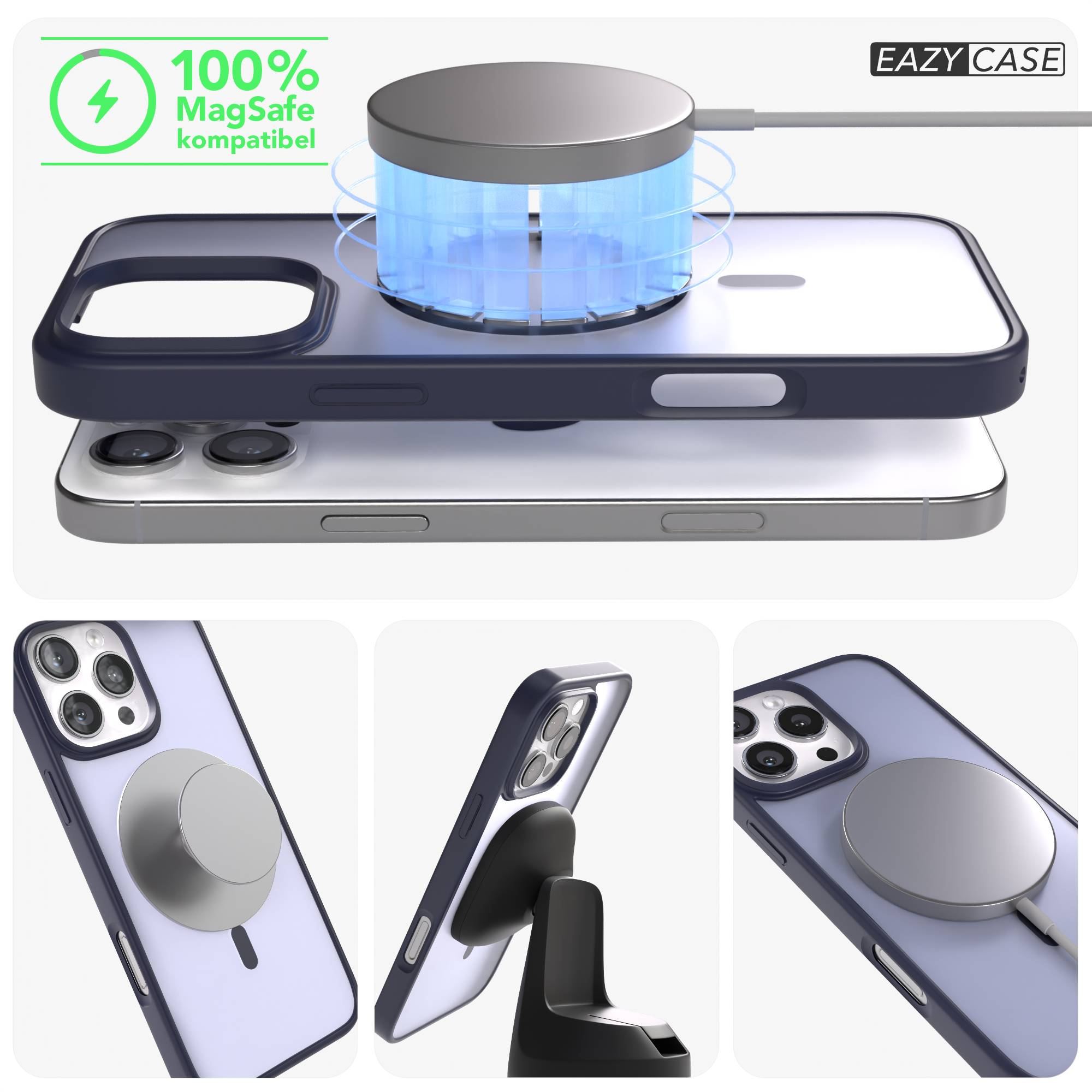 MagSafe Ladegerät mit blauem iPhone, 100% kompatibel.