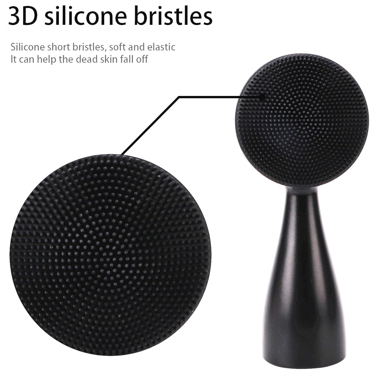 Schwarste Silikon-Gesichtsreinigungsbürste mit 3D-Borsten, isoliert auf Weiß.