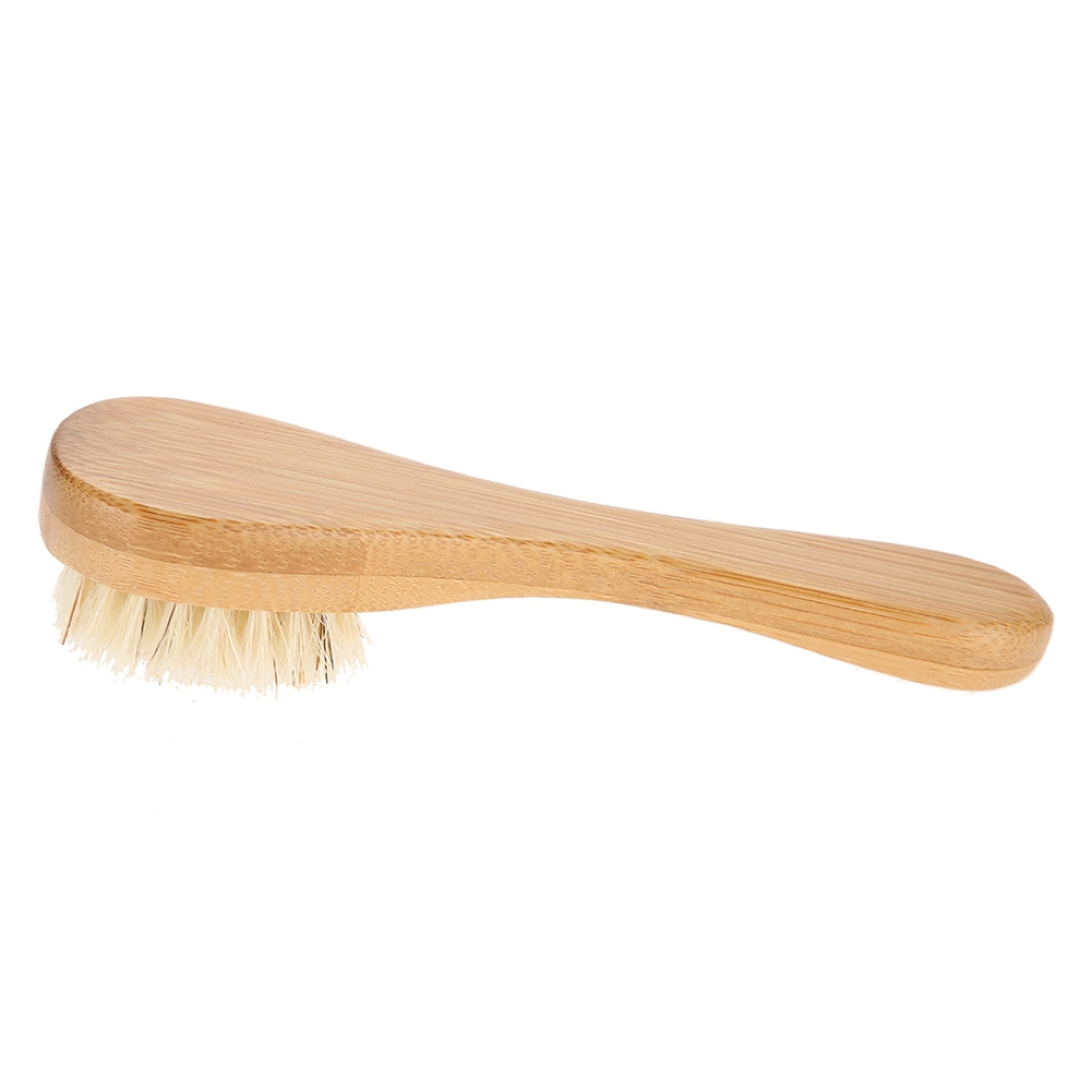 Ein Holzgesichtsbürsten-Grff aus Bambus mit hellen Borsten.