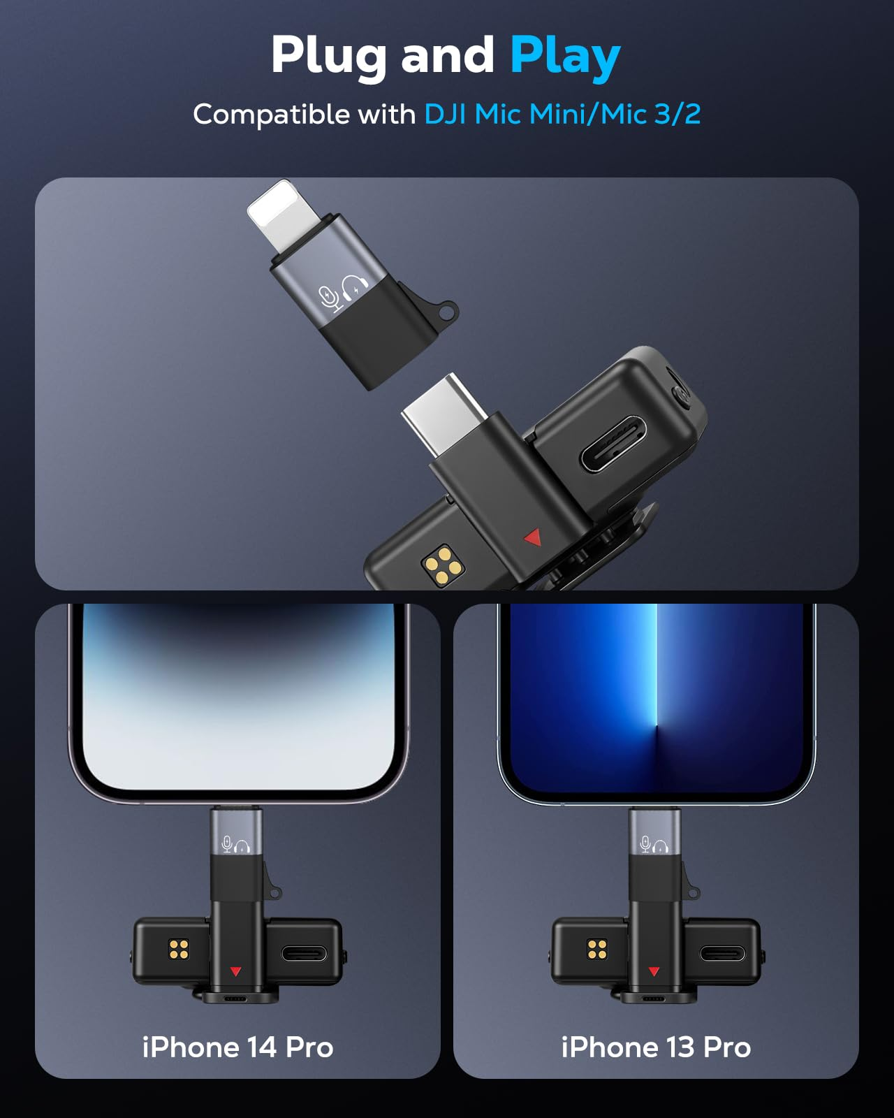 Adapter für DJI Mic Mini/Mic 3/2 mit iPhone 14 Pro und 13 Pro.