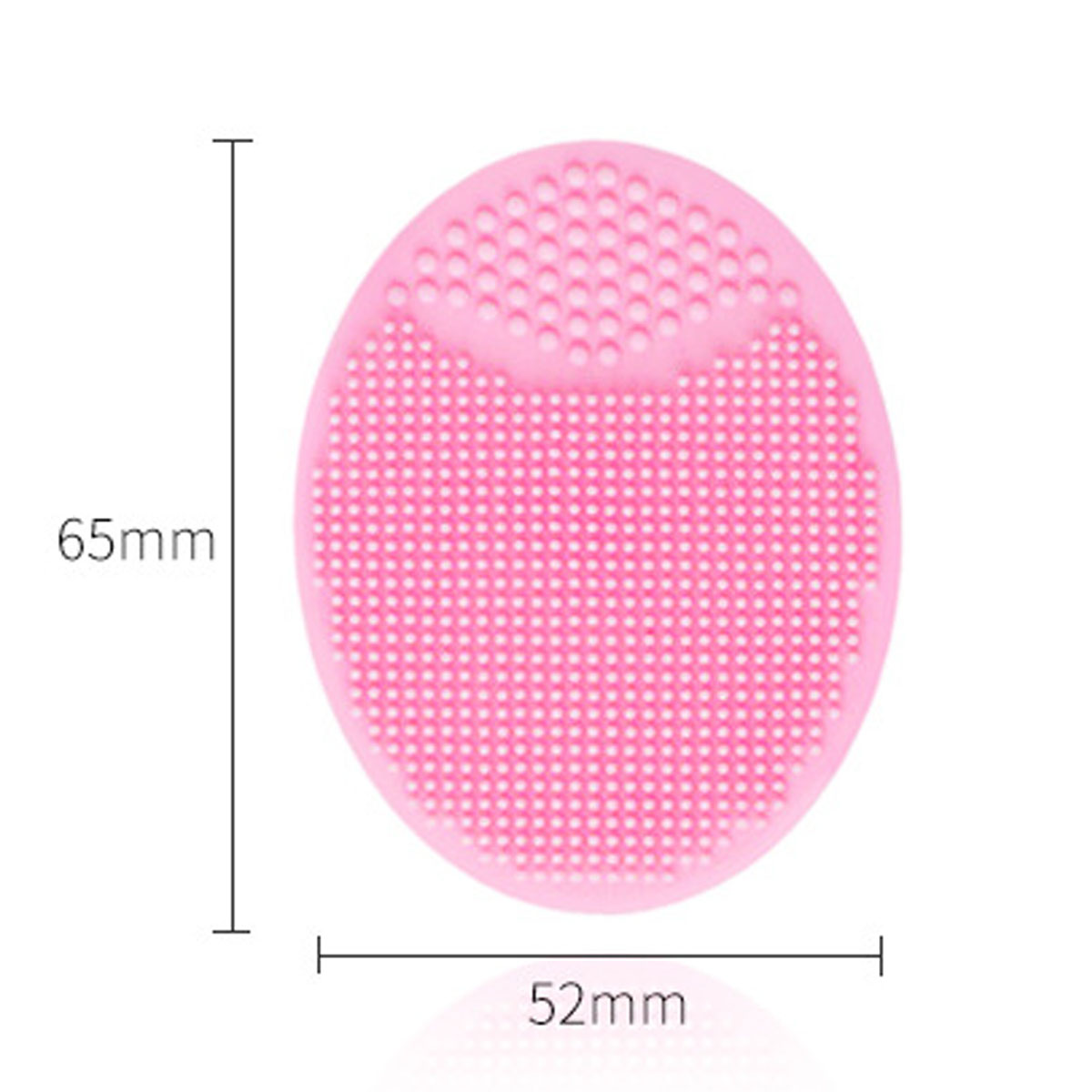 Ovaler, pinker Gesichtsreinigungsbürste mit kleinen Noppen. Maße: 65mm Höhe, 52mm Breite.