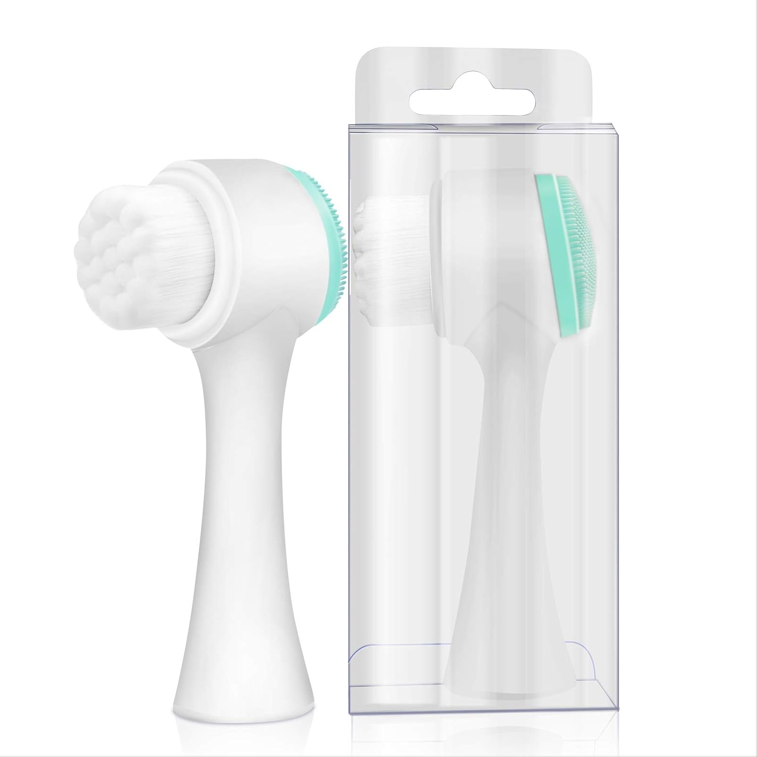 Ein weißer Gesichtsreiniger mit Bürstenkopf und ein zweiter in transparenter Verpackung.