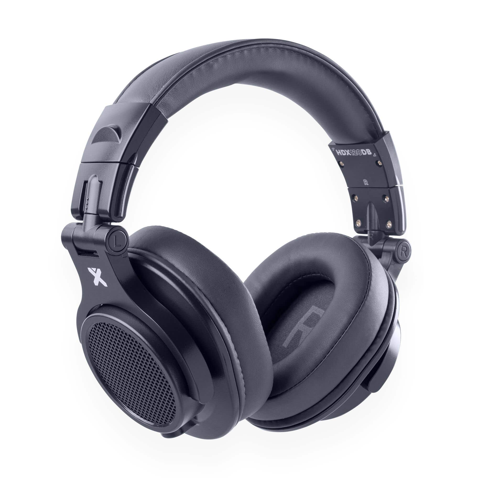 Auriculares negros supraaurales con diadema y almohadillas acolchadas.