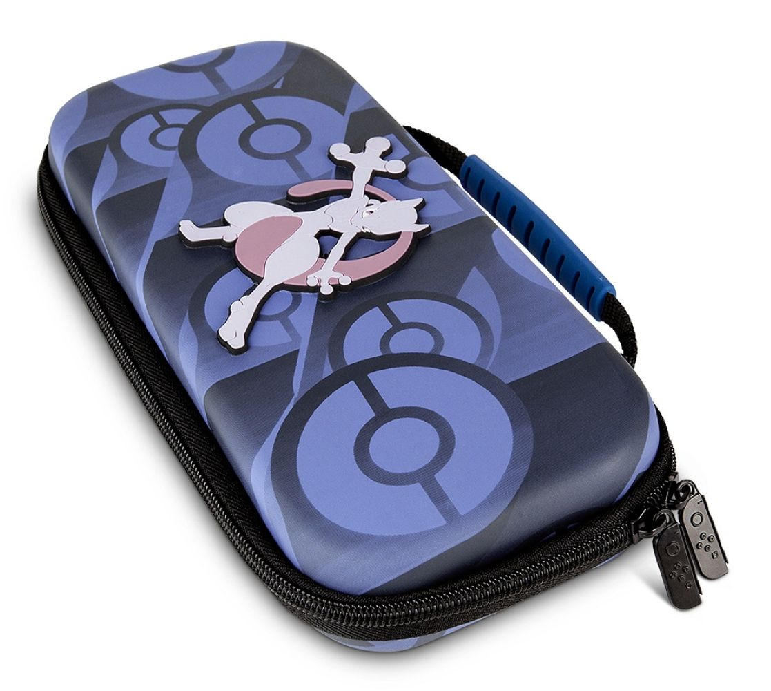 Granatowe etui z motywem Mew i Pokébolami.