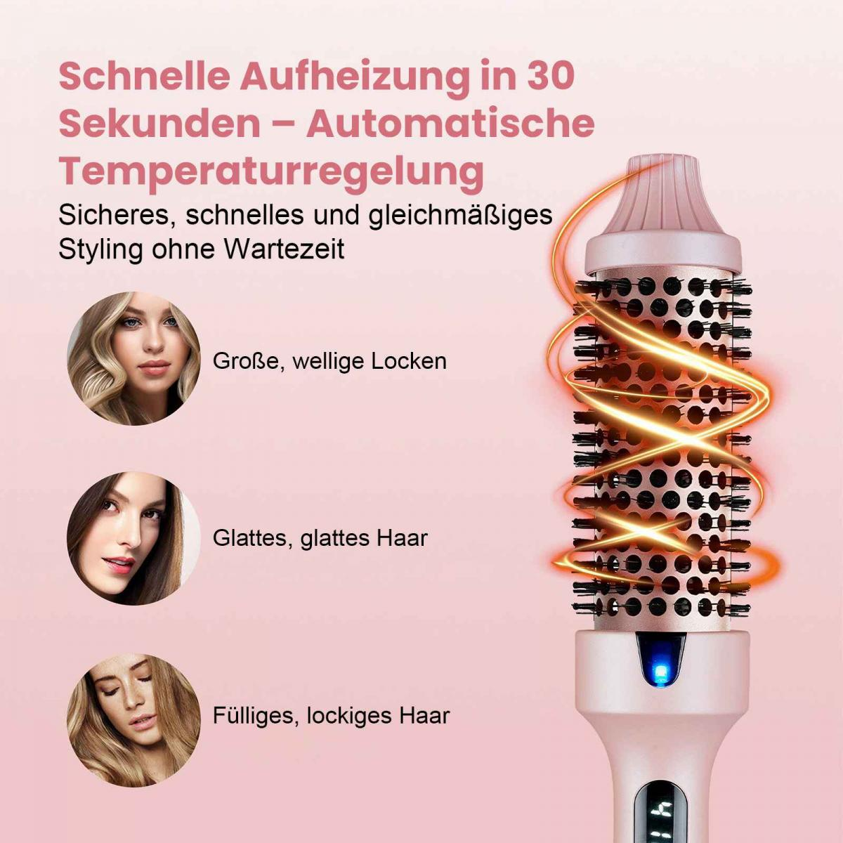Stylingbürste mit schnellem Aufheizen und drei Frisuren: Locken, glatt, voll.