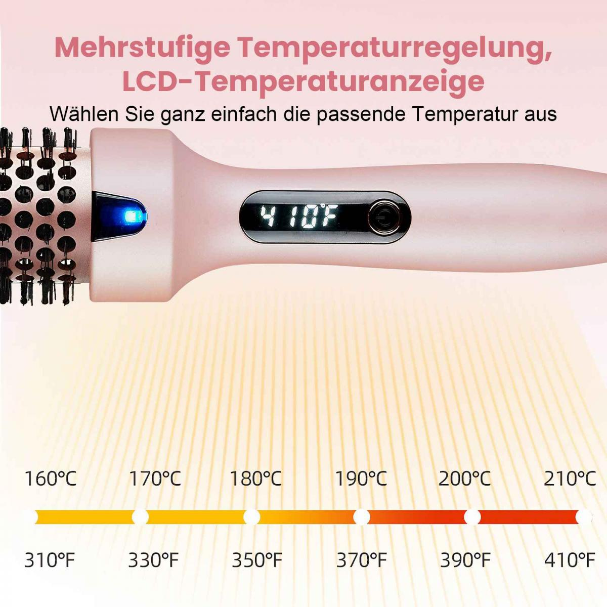 Rosa Haartool mit LCD-Anzeige 410F, zeigt Temperaturoptionen an.