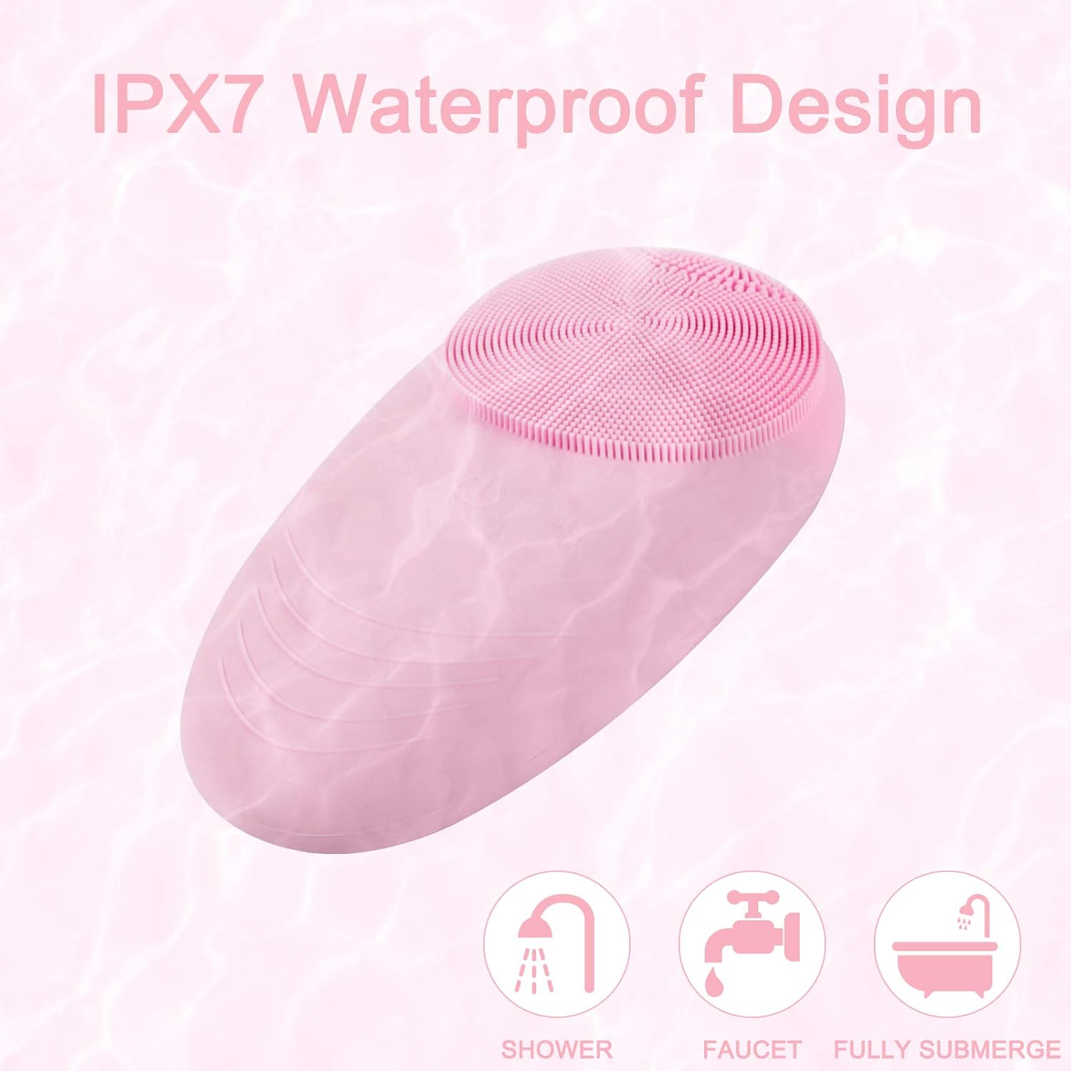 Rosa Gesichtsreinigungsbürste mit IPX7 Wasserdichtigkeit, unter Wasser.