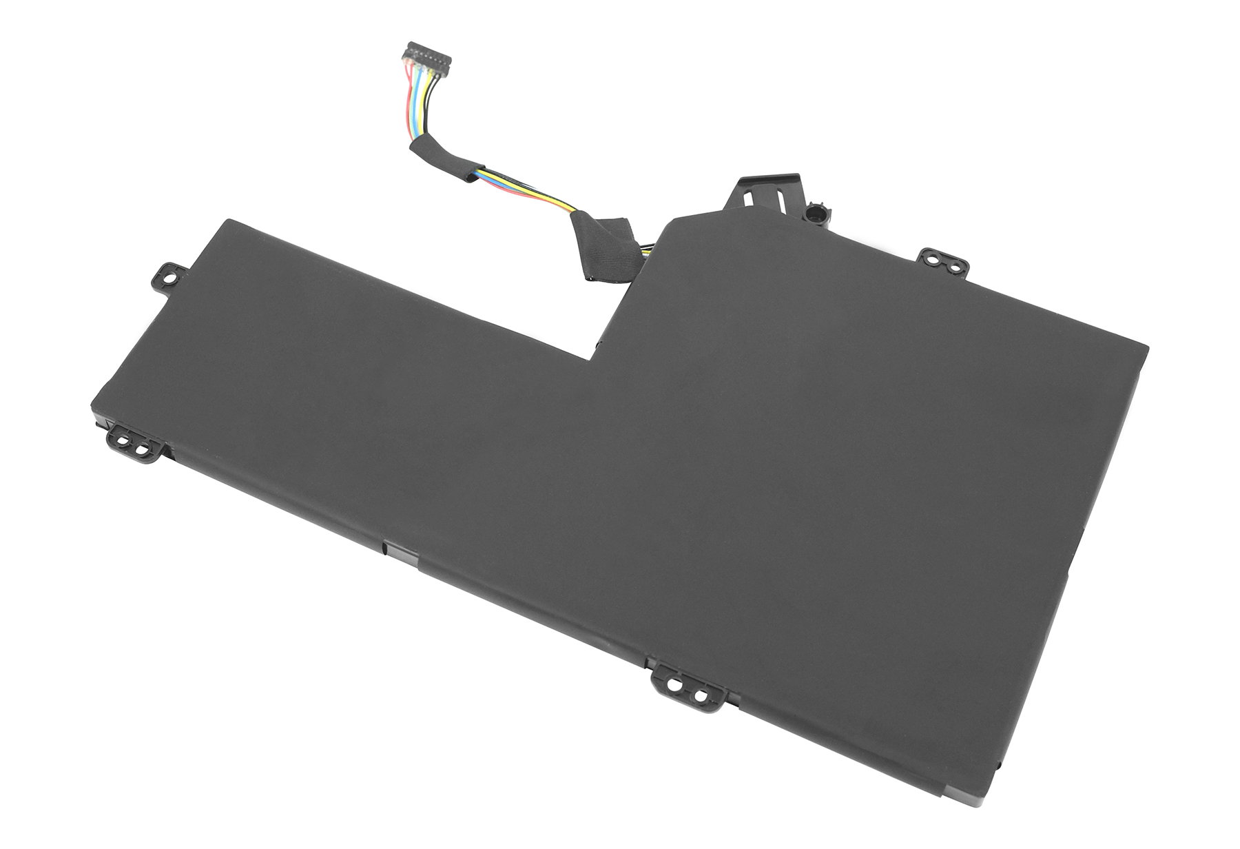 Ein grauer Laptop-Akku mit einem Kabel und Anschluss.