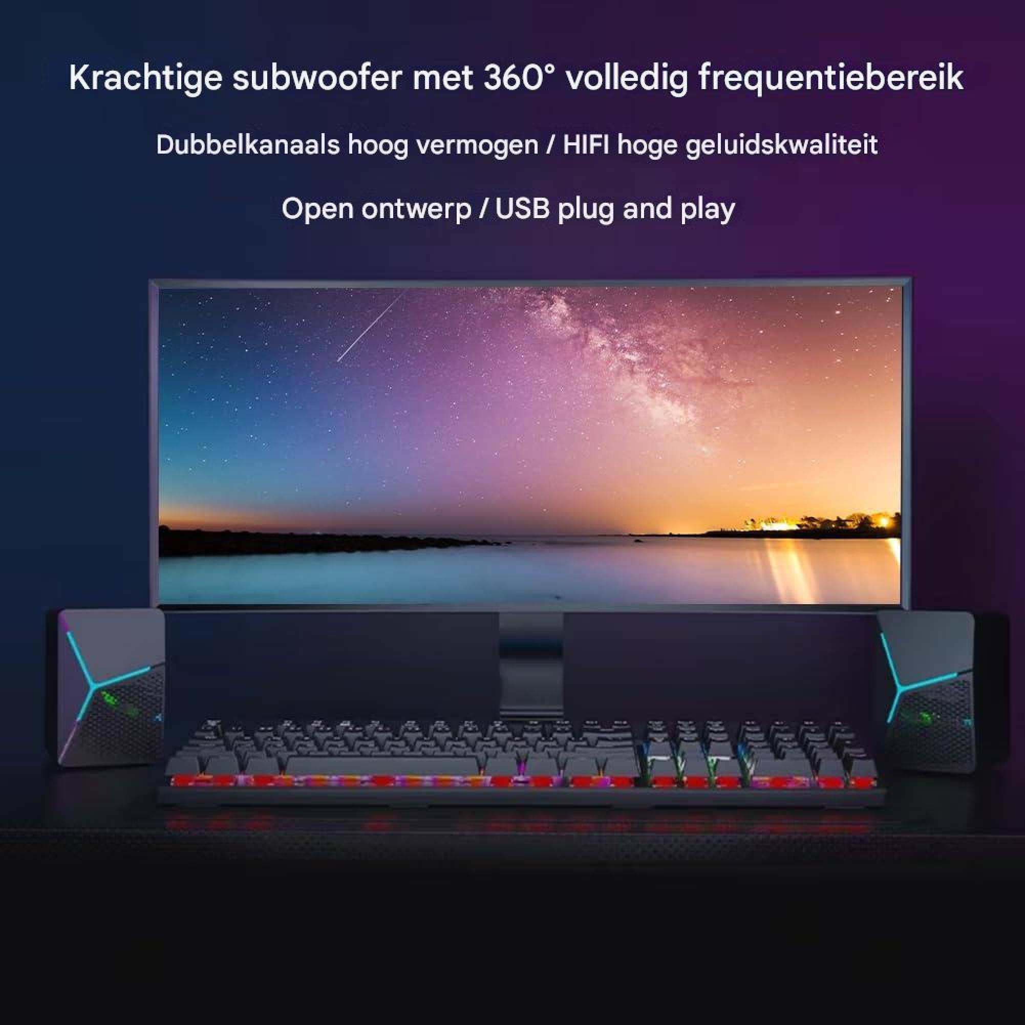 Ein leistungsstarker Subwoofer mit 360°-Frequenzbereich, Tastatur und Monitor.