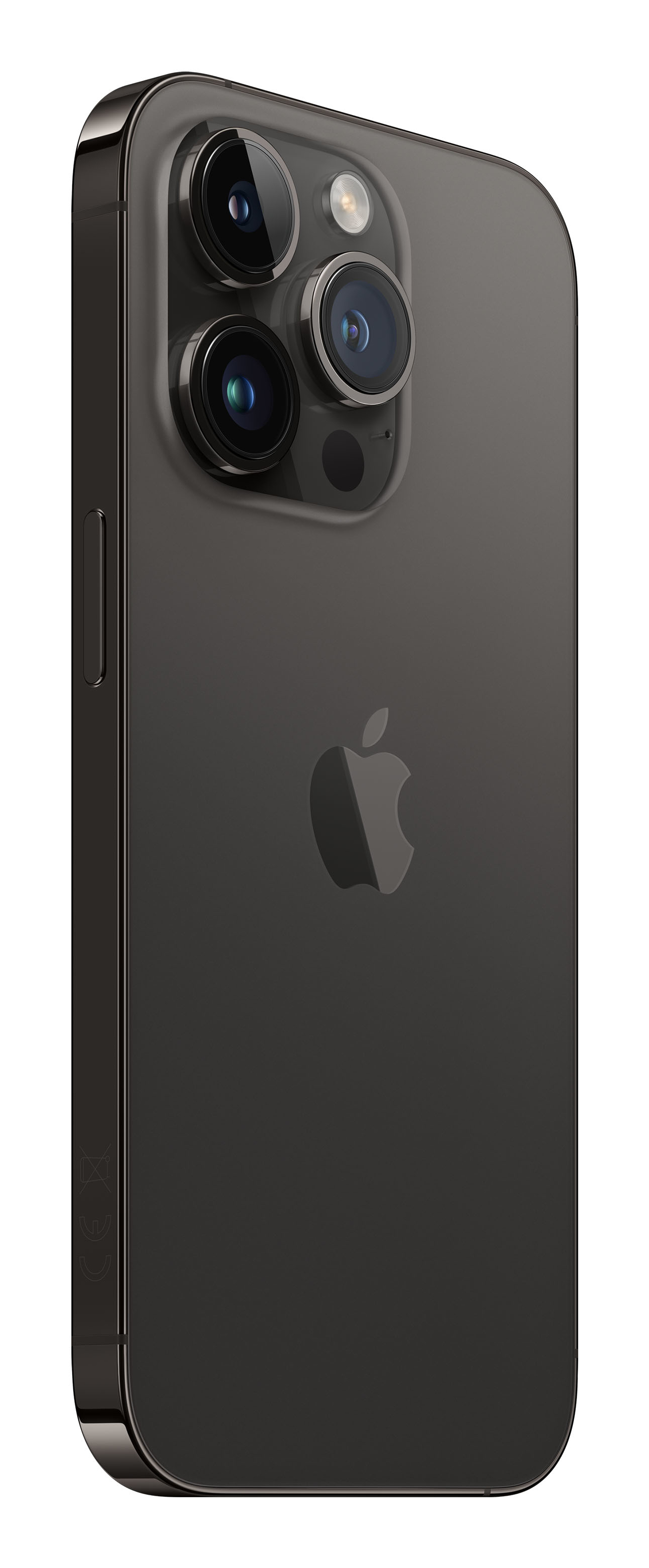 Donkergrijs iPhone met drie cameralenzen en Apple-logo op de achterkant.