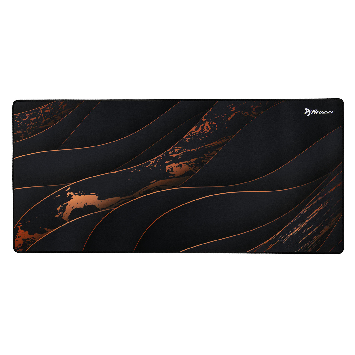 Schwarzes Mauspad mit Wellenmuster in Kupfer und orangefarbenen Marmorakzenten.