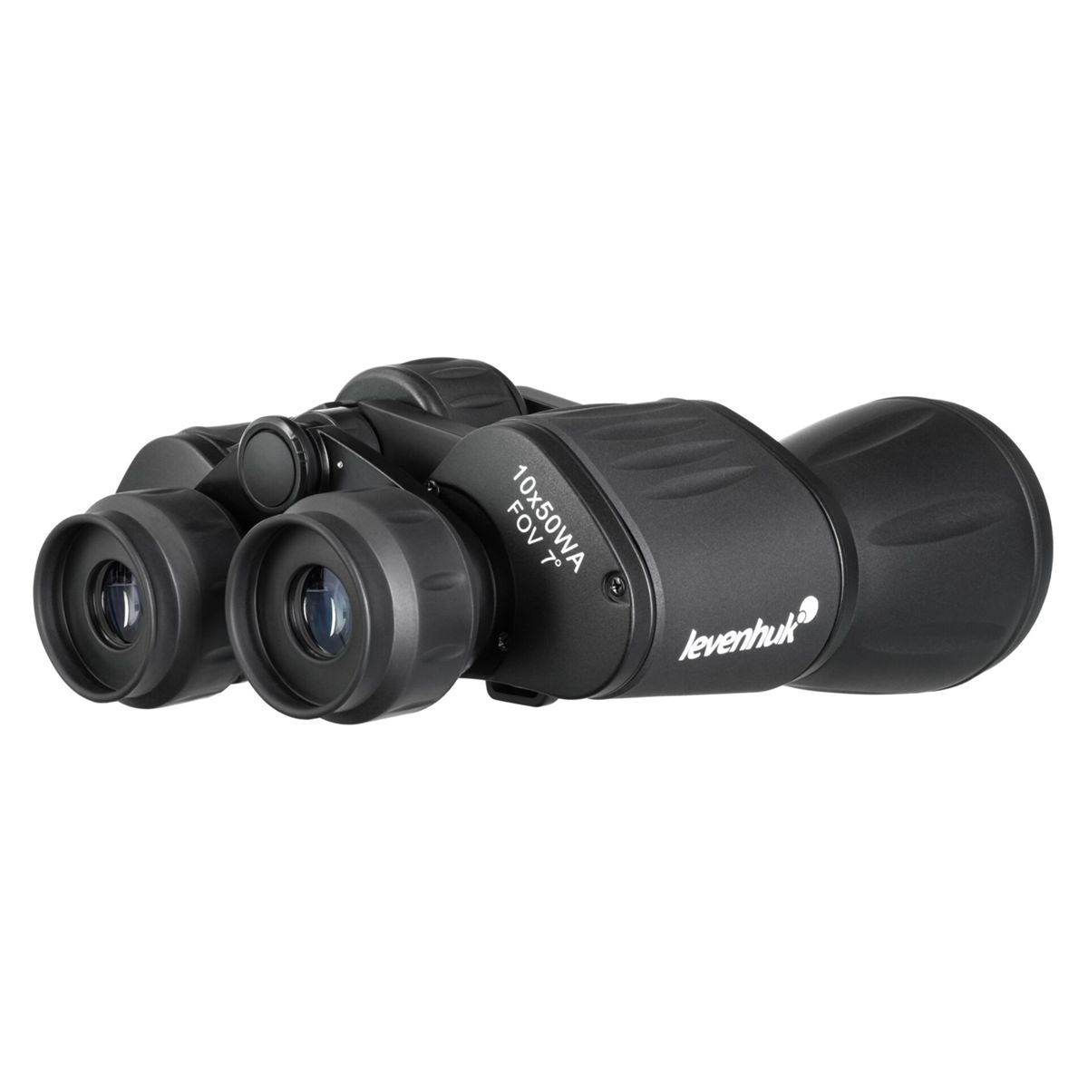 Binocolo Levenhuk nero con lenti 10x50WA e campo visivo di 7 gradi.