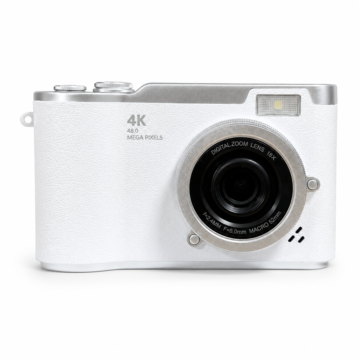 Cámara digital blanca 4K de 48,0 megapíxeles con lente zoom 18x.