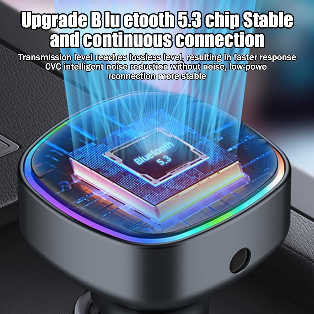Ein Bluetooth 5.3 Chip mit blauen Lichtstrahlen, der Stabilität anzeigt.