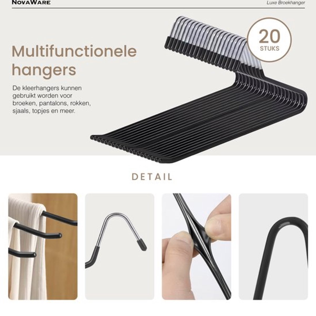 Zwarte multifunctionele kledinghangers, 20 stuks, voor kleding.