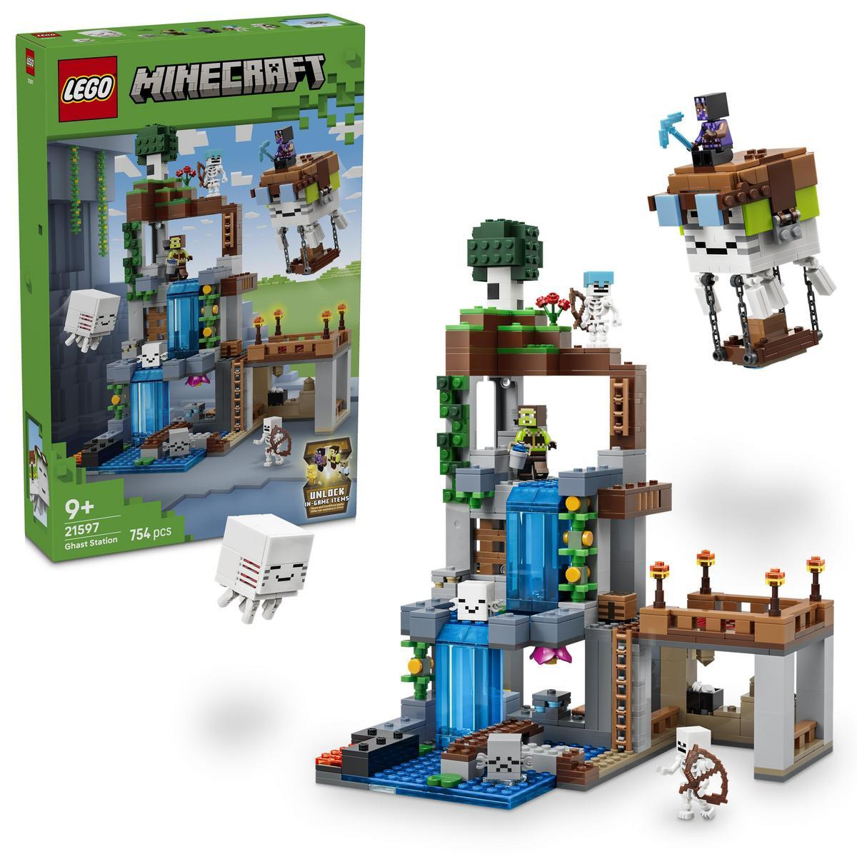 Set Lego Minecraft Estación Fantasma con figuras y cascada.