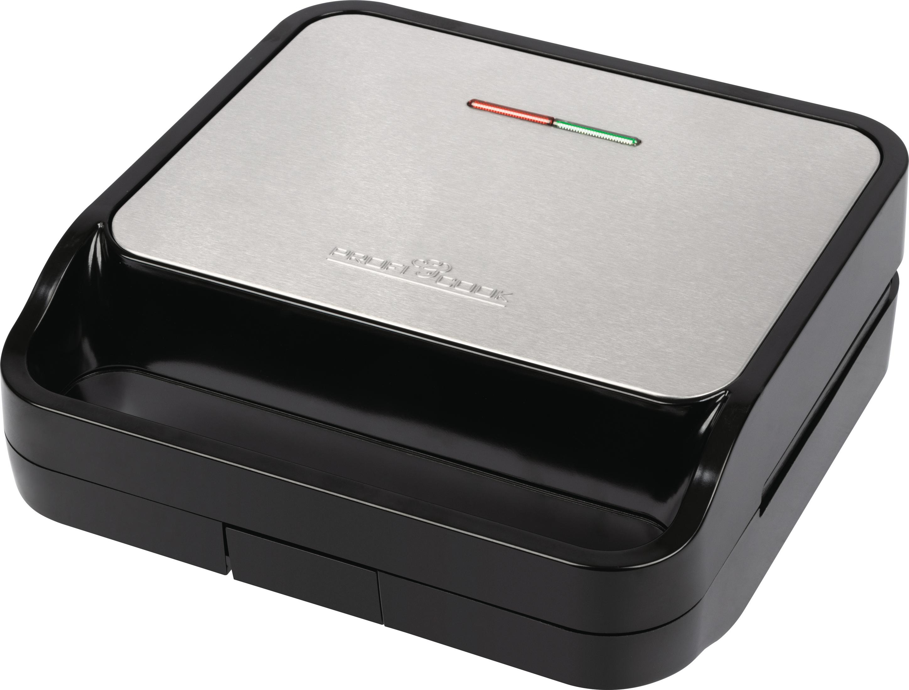 Grill nero con coperchio in acciaio inox e spie luminose.