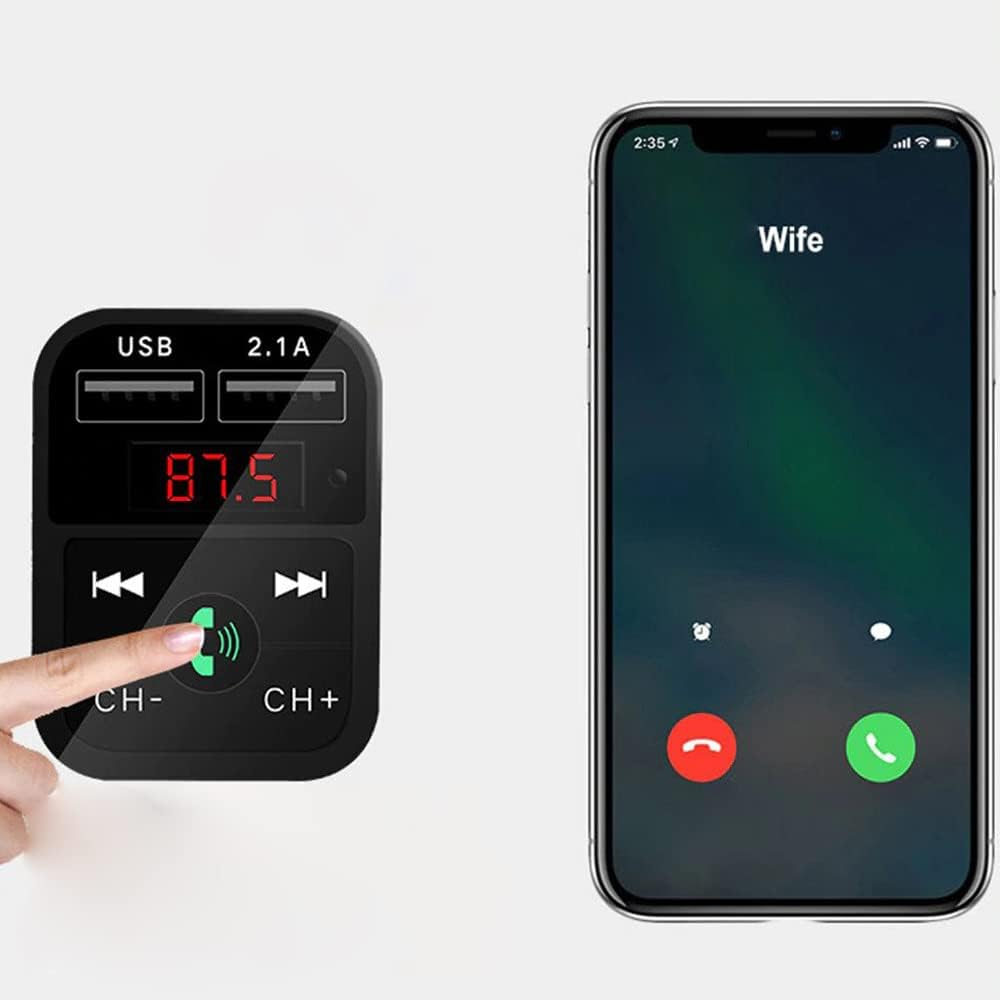 Ein Handyempfänger mit „Wife“ und ein Autoladegerät mit roten Zahlen 87.5.