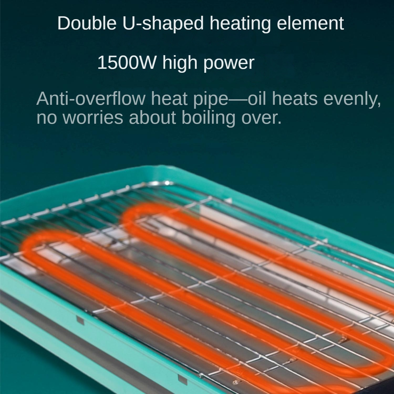 Doppel-U-Heizelement mit 1500W Leistung über einem Rost.