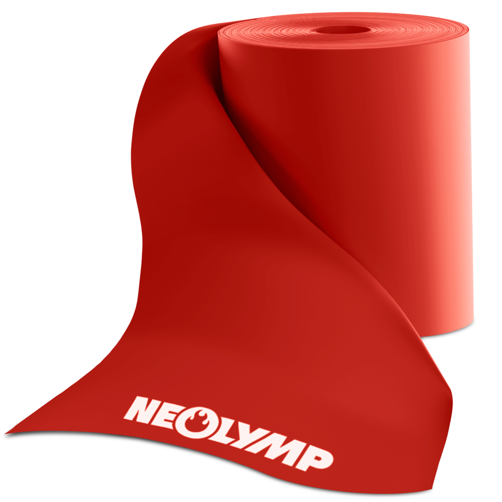 Ein rotes Widerstandsband ist aufgerollt, das Markenlogo NEOLYMP ist auf dem losen Ende sichtbar.