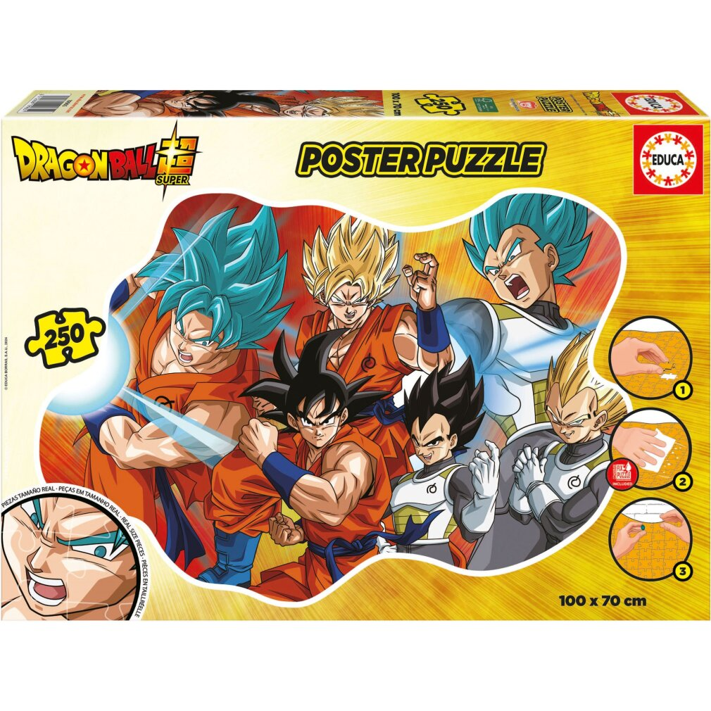 Dragon Ball Z Poster Puzzle mit Goku, Vegeta und anderen Charakteren.