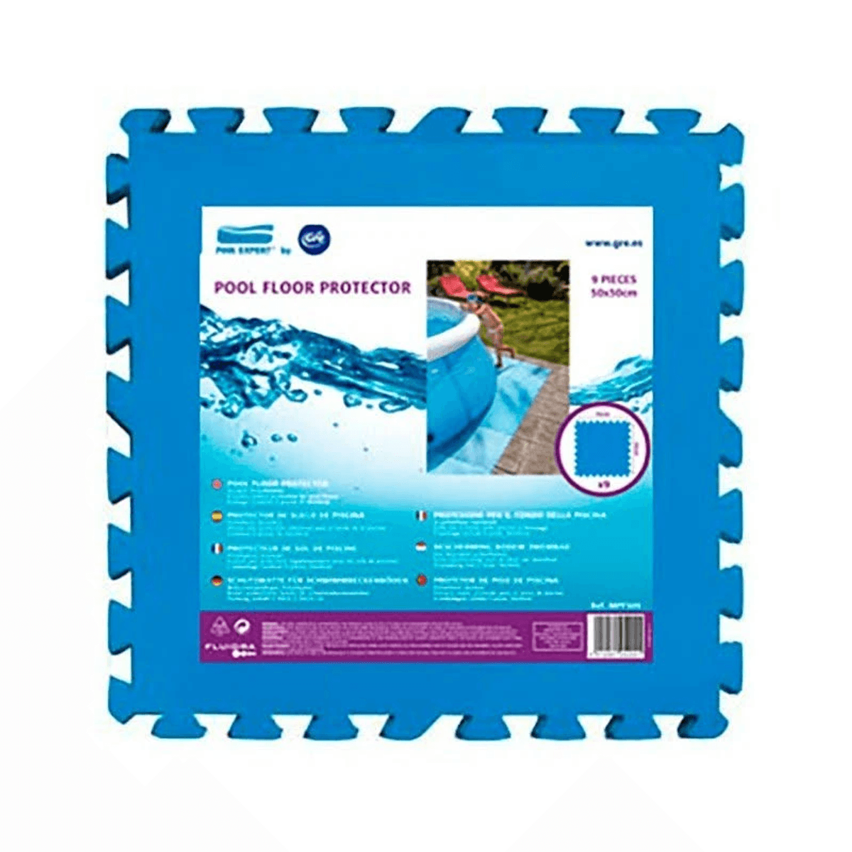 Tapete protectora de suelo para piscina, 9 piezas, 50x50cm, con imágenes de agua y niños.