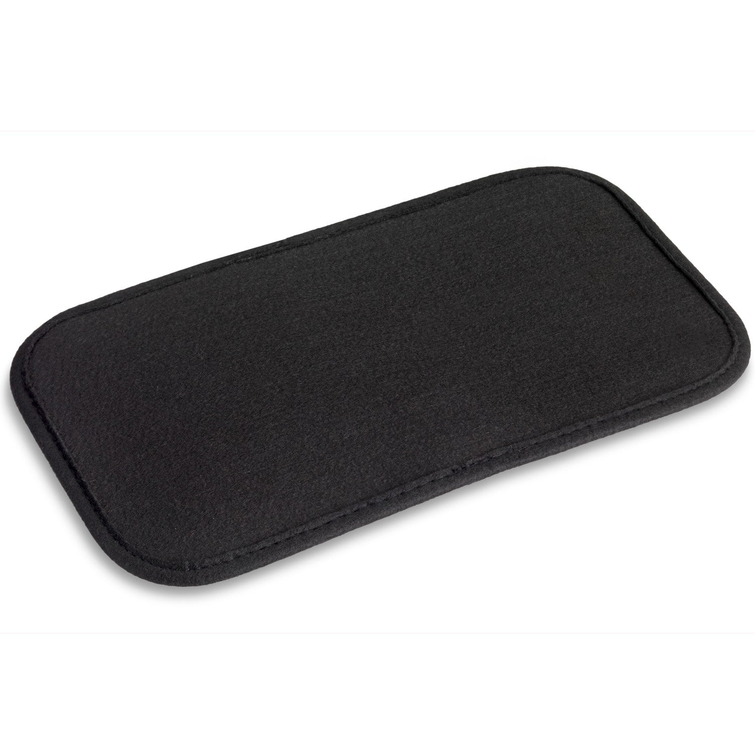 A black, rectangular mat with rounded corners on a white background.