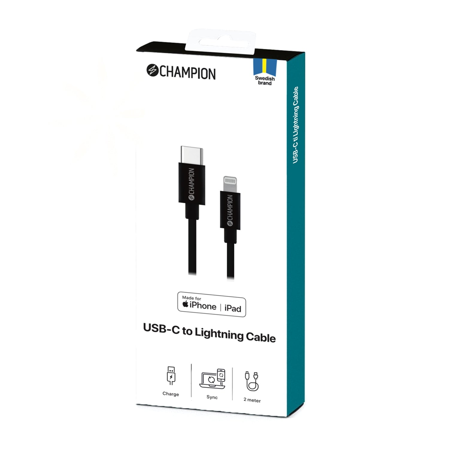 Champion USB-C to Lightning cable packaging.