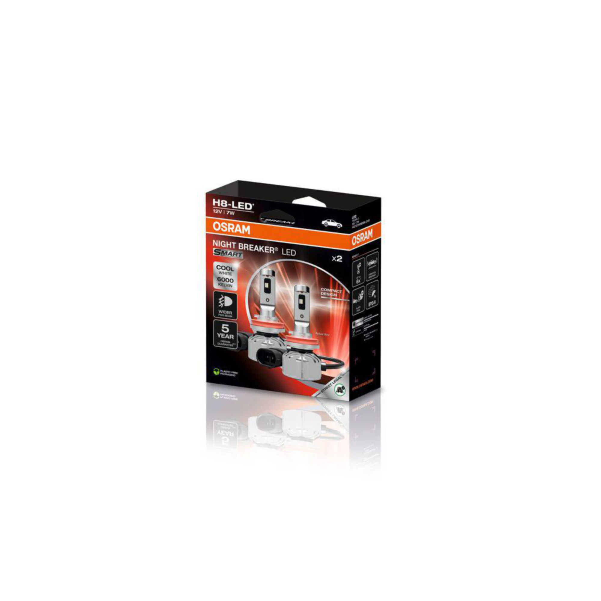 OSRAM H8-LED Night Breaker Scheinwerferlampe in Verpackung mit 2 Lampen.