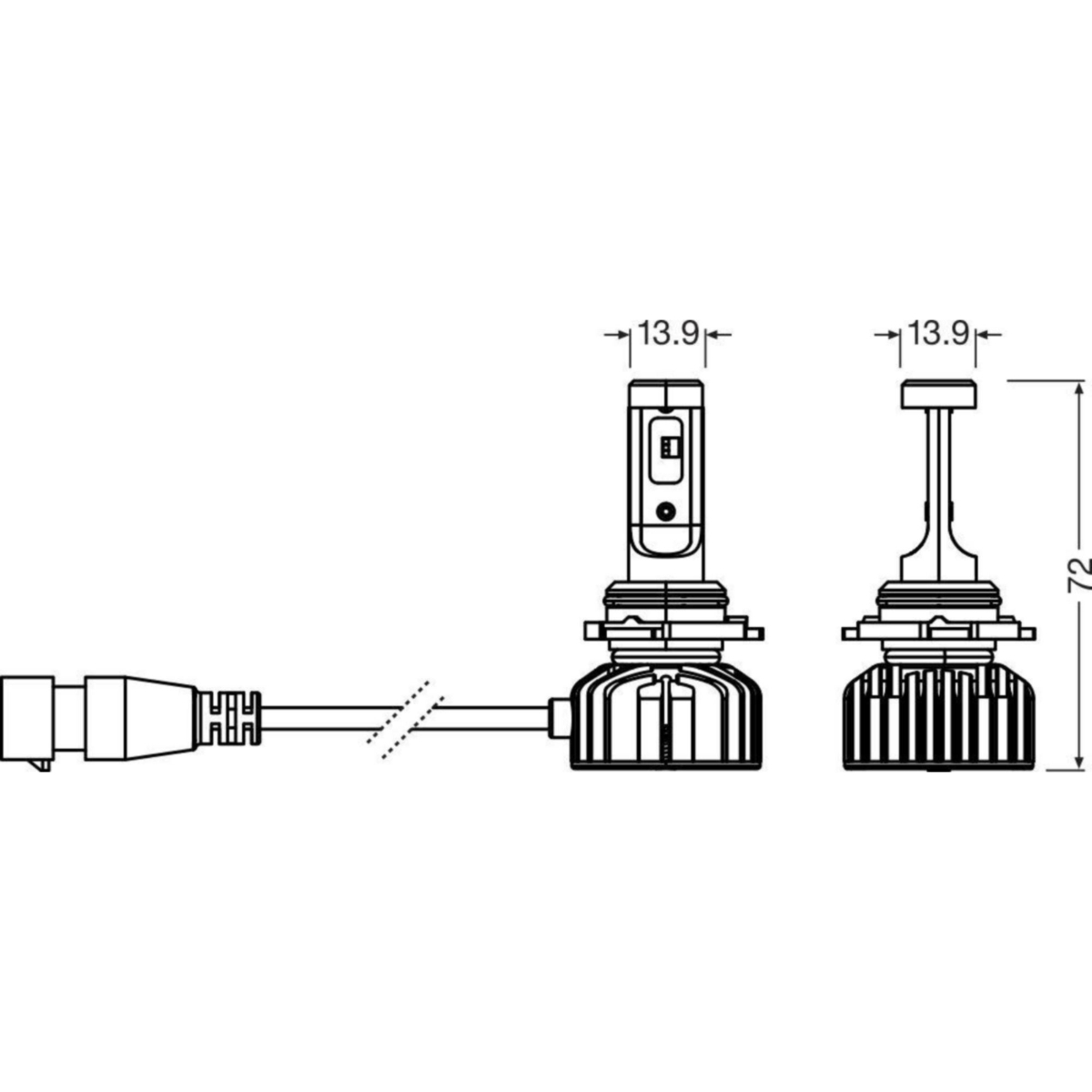 Technische Zeichnung von LED-Scheinwerfern mit Maßen.