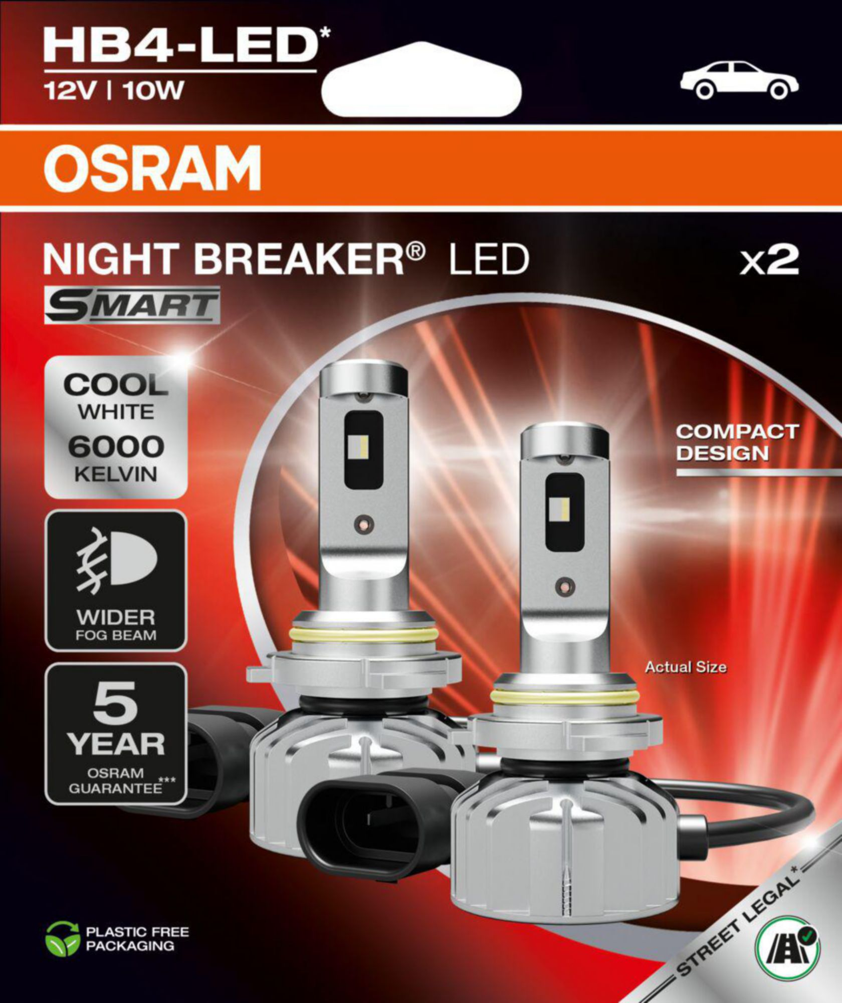 Osram Nachtbrecher LED HB4 Scheinwerfer. Kühlweiß, 6000 Kelvin. 2 Stück.