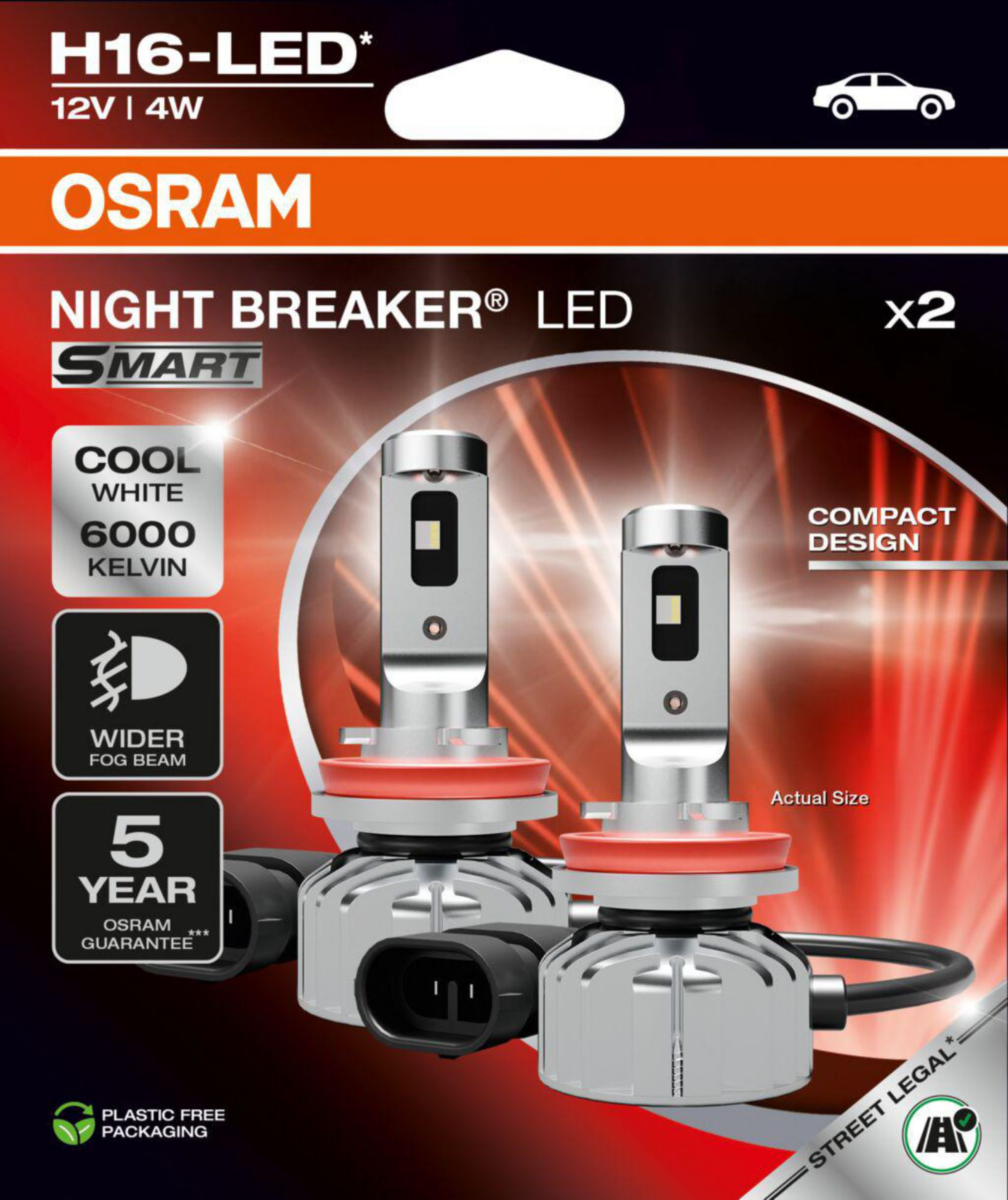 Osram H16-LED Scheinwerfer, 2 Stück, 6000K Cool White, breiter Lichtkegel.