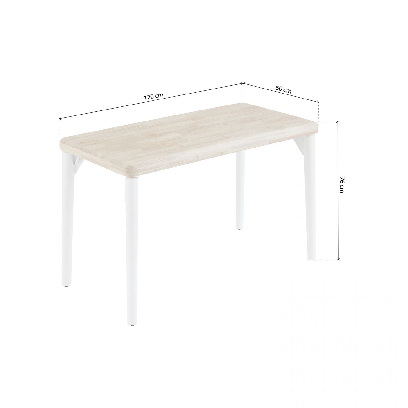 Mesa de madera con patas blancas, 120x60x76 cm.