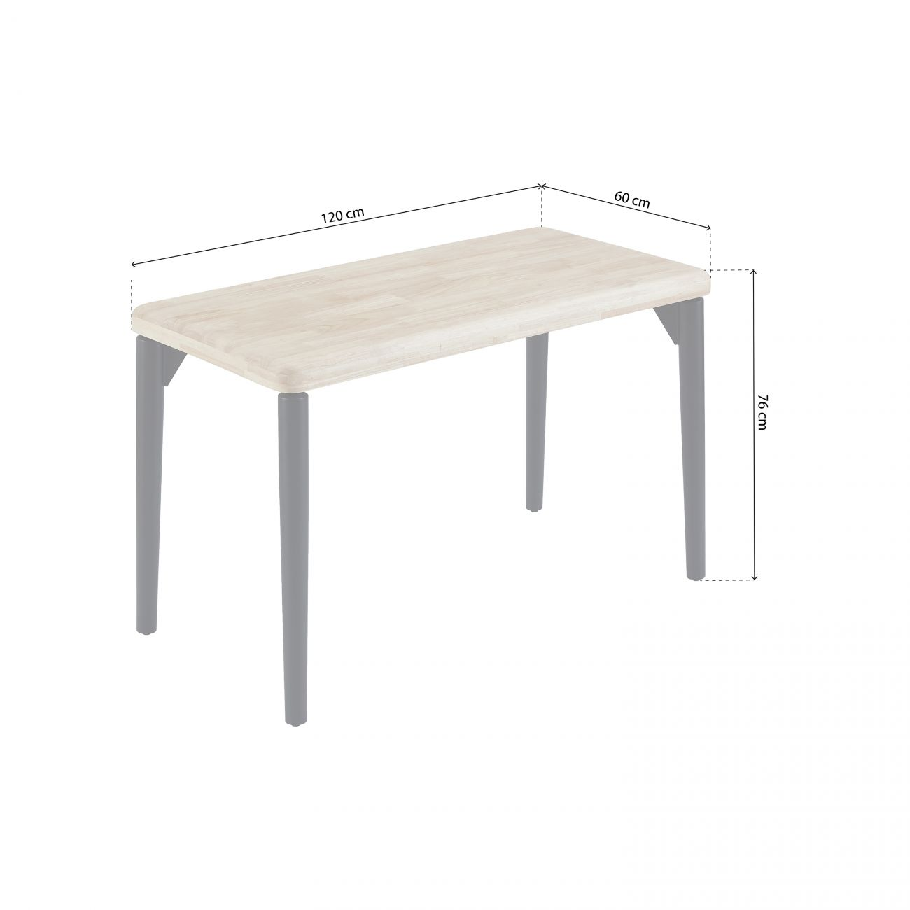 Mesa de madera con patas grises, 120x60x76cm.