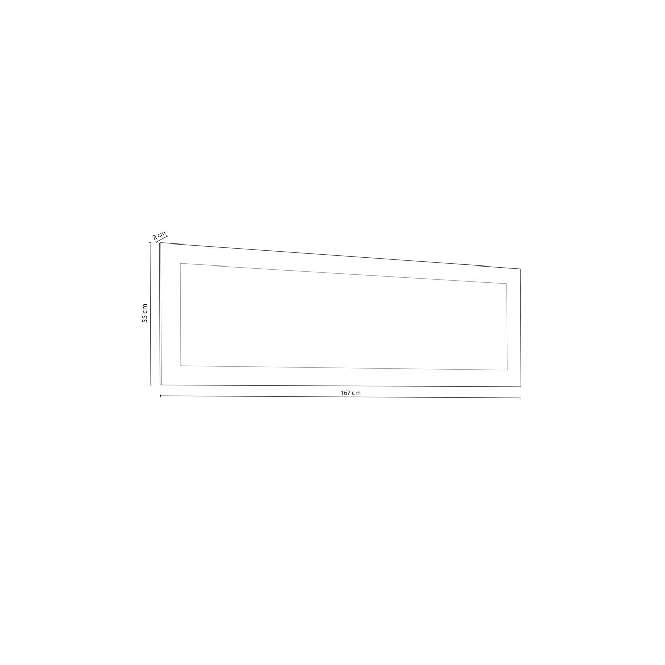 Un marco rectangular de 167x55 cm con una profundidad de 2 cm.