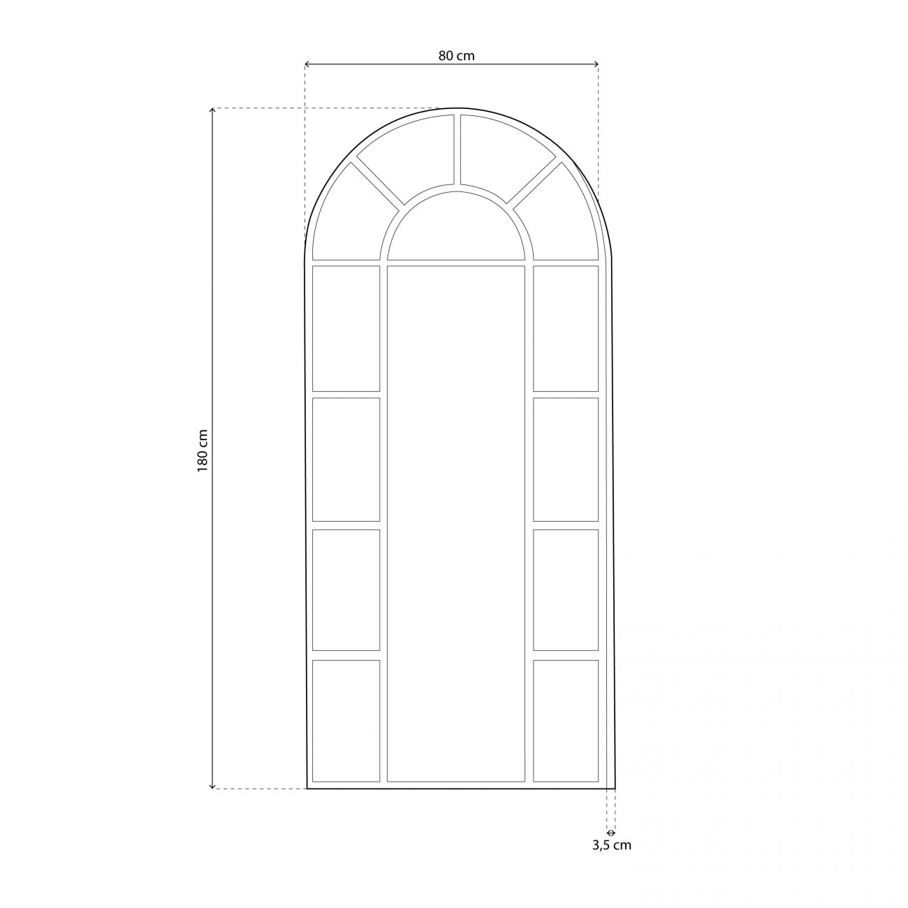 Marco de ventana con arco y divisiones. Al: 180cm, An: 80cm.
