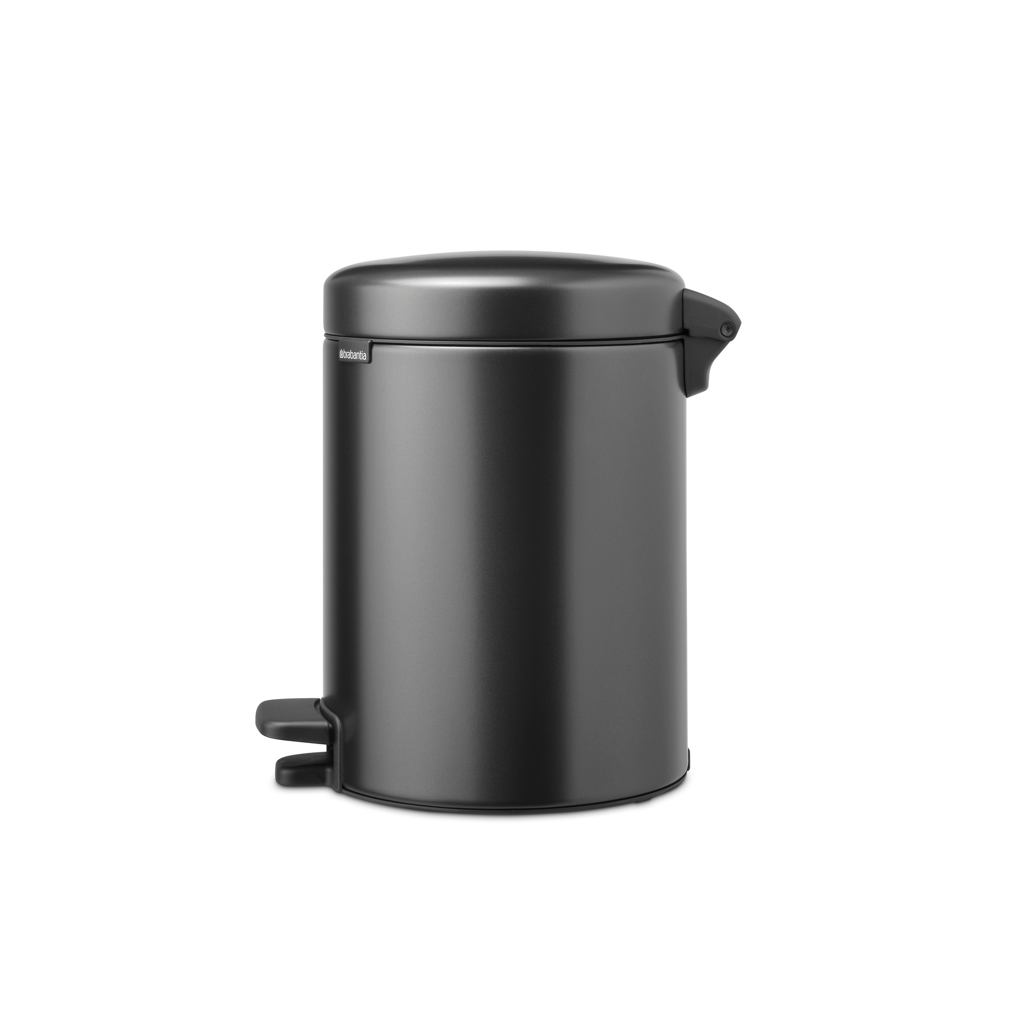 Papelera gris Brabantia con pedal y asa.