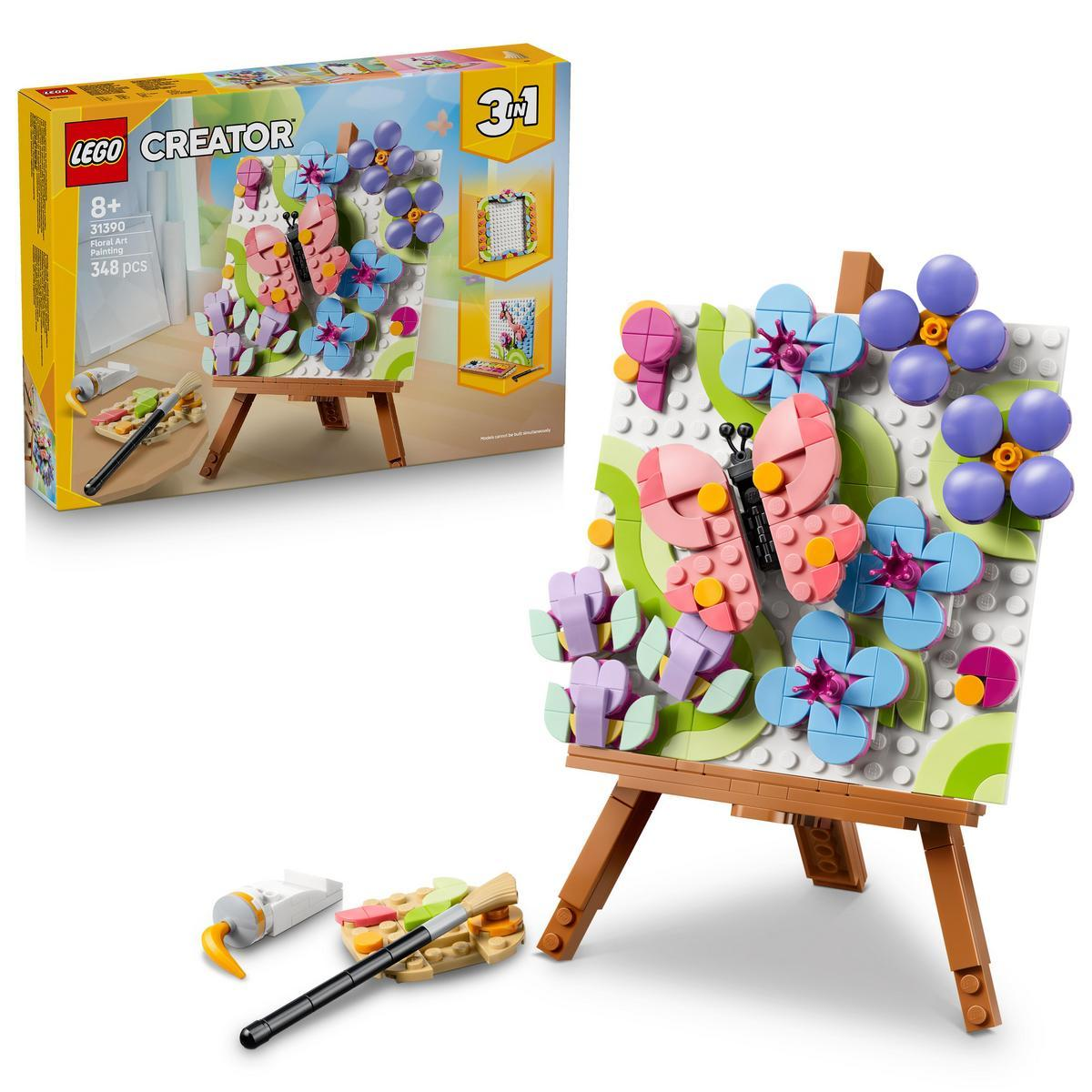 Set LEGO Creator con imagen floral y de mariposa en un caballete.