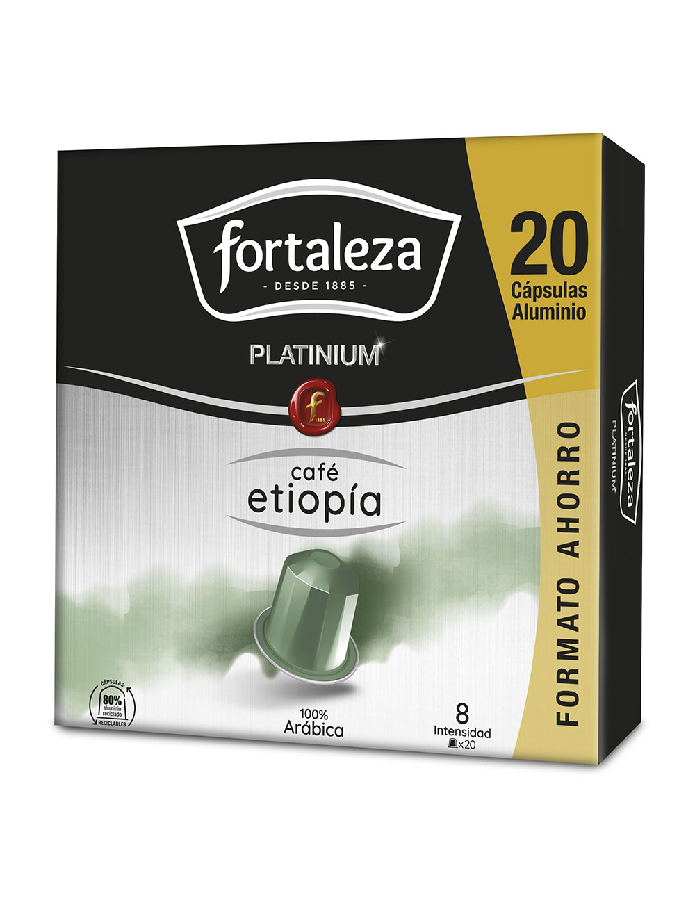Cápsulas de café Fortaleza Platinium Etiopía, pack 20, 100% Arábica.