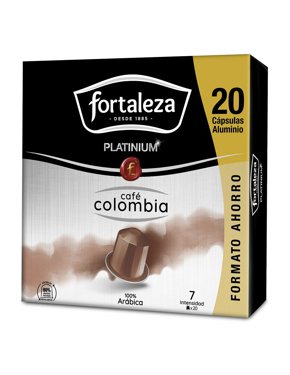 Una caja de cápsulas de café Fortaleza Platinium, 20 unidades.