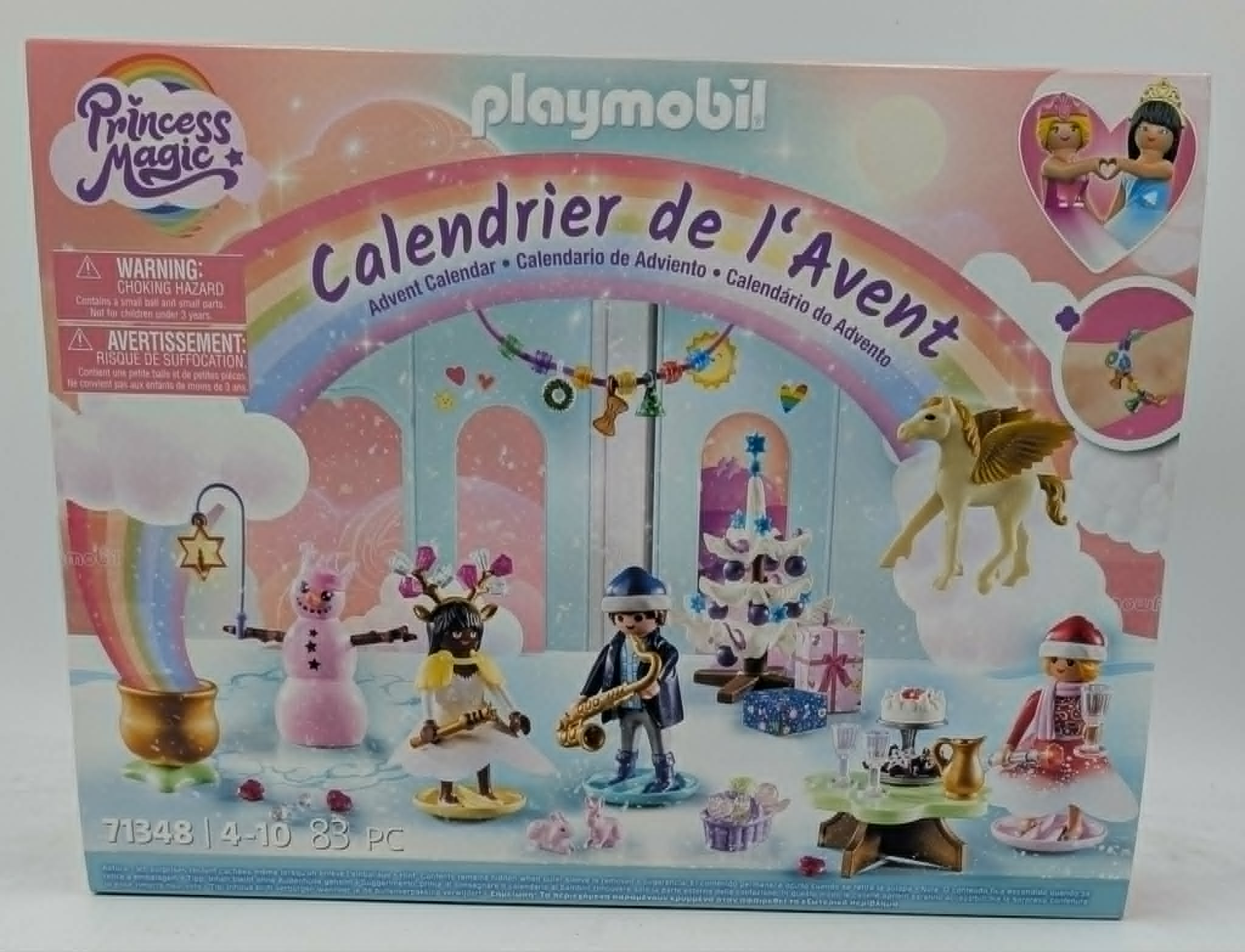 Playmobil Adventskalender mit Prinzessin-Motiven, Einhorn und Figuren.