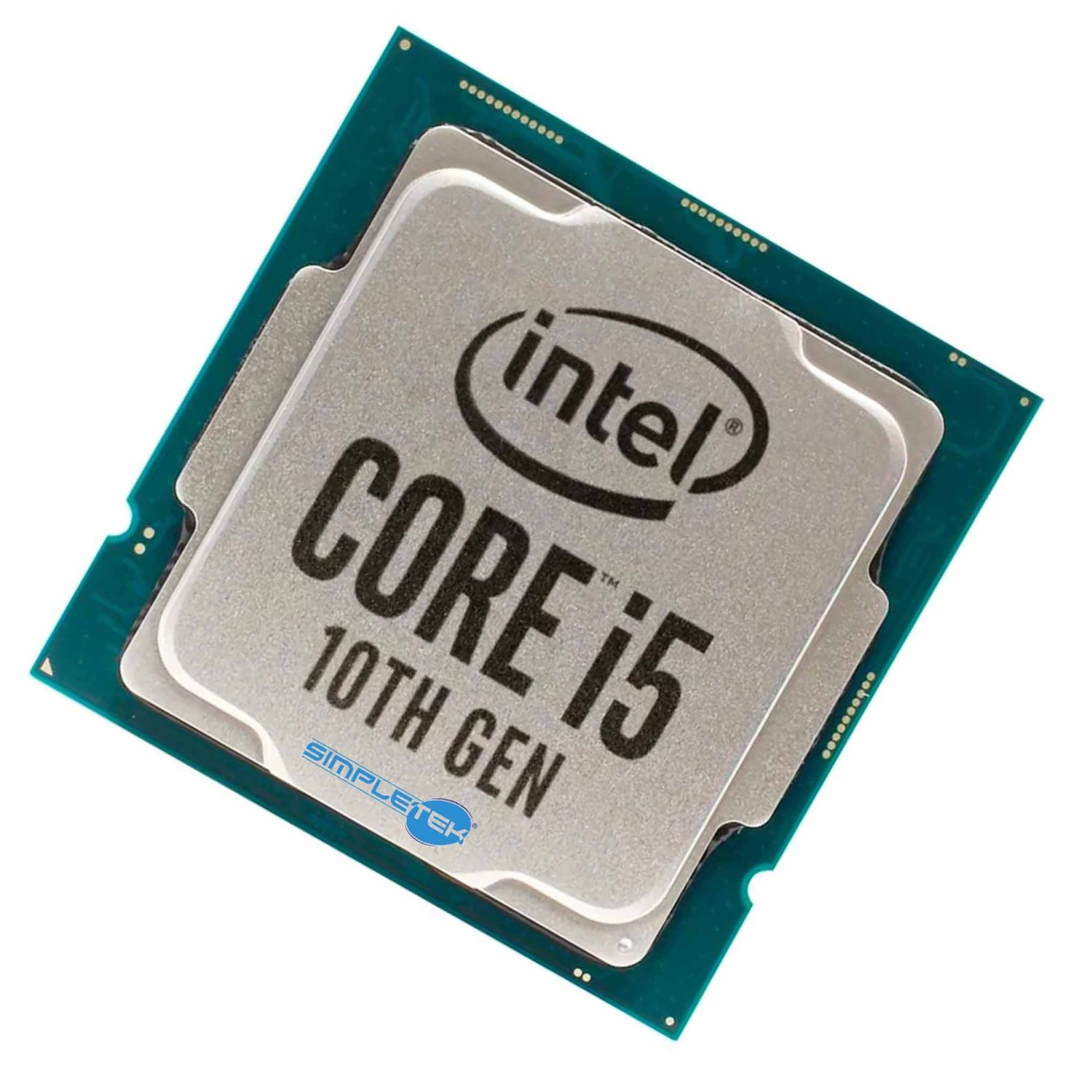 Processore Intel Core i5 di decima generazione su sfondo bianco.