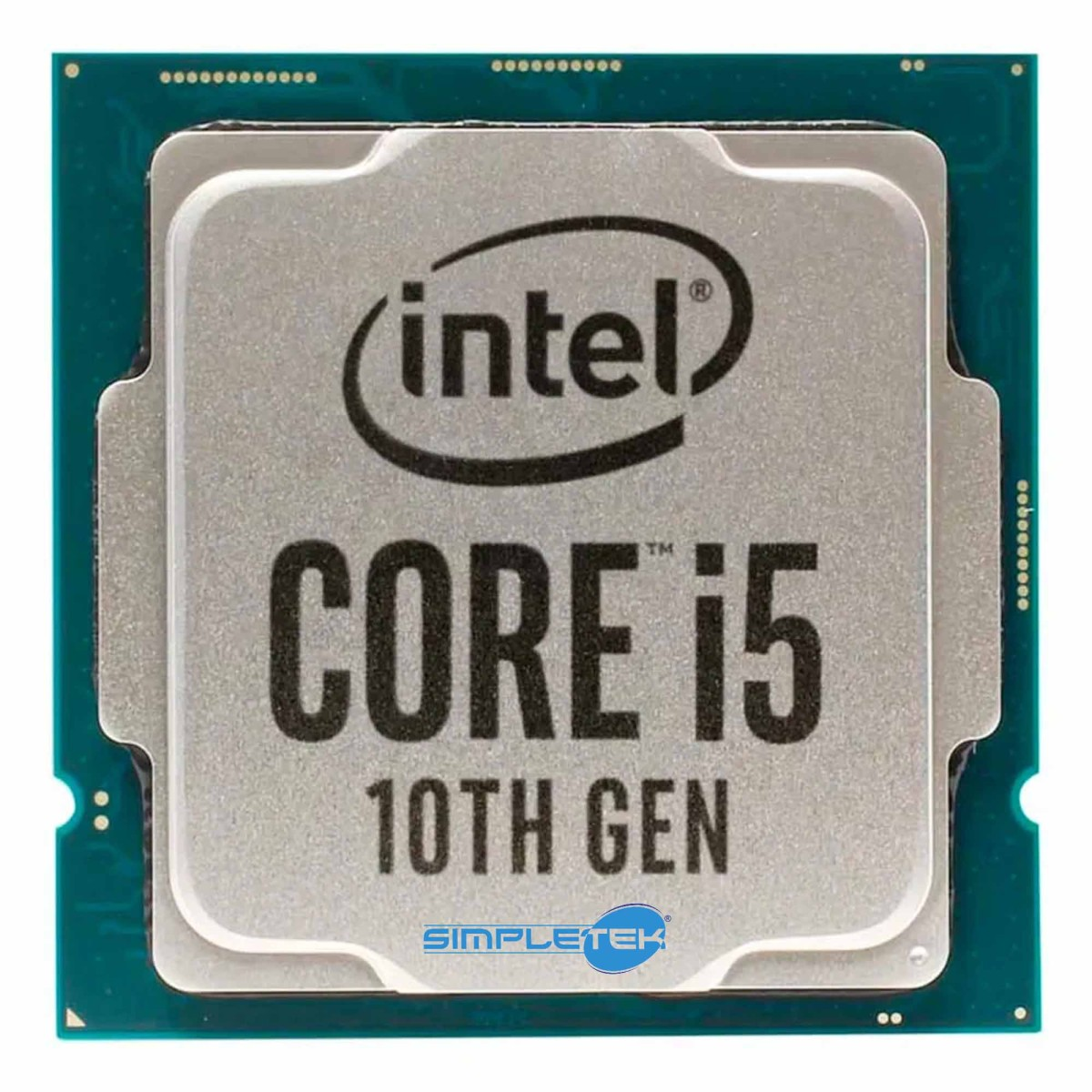 Processore CPU Intel Core i5 di decima generazione con heat spreader argentato e logo Intel.